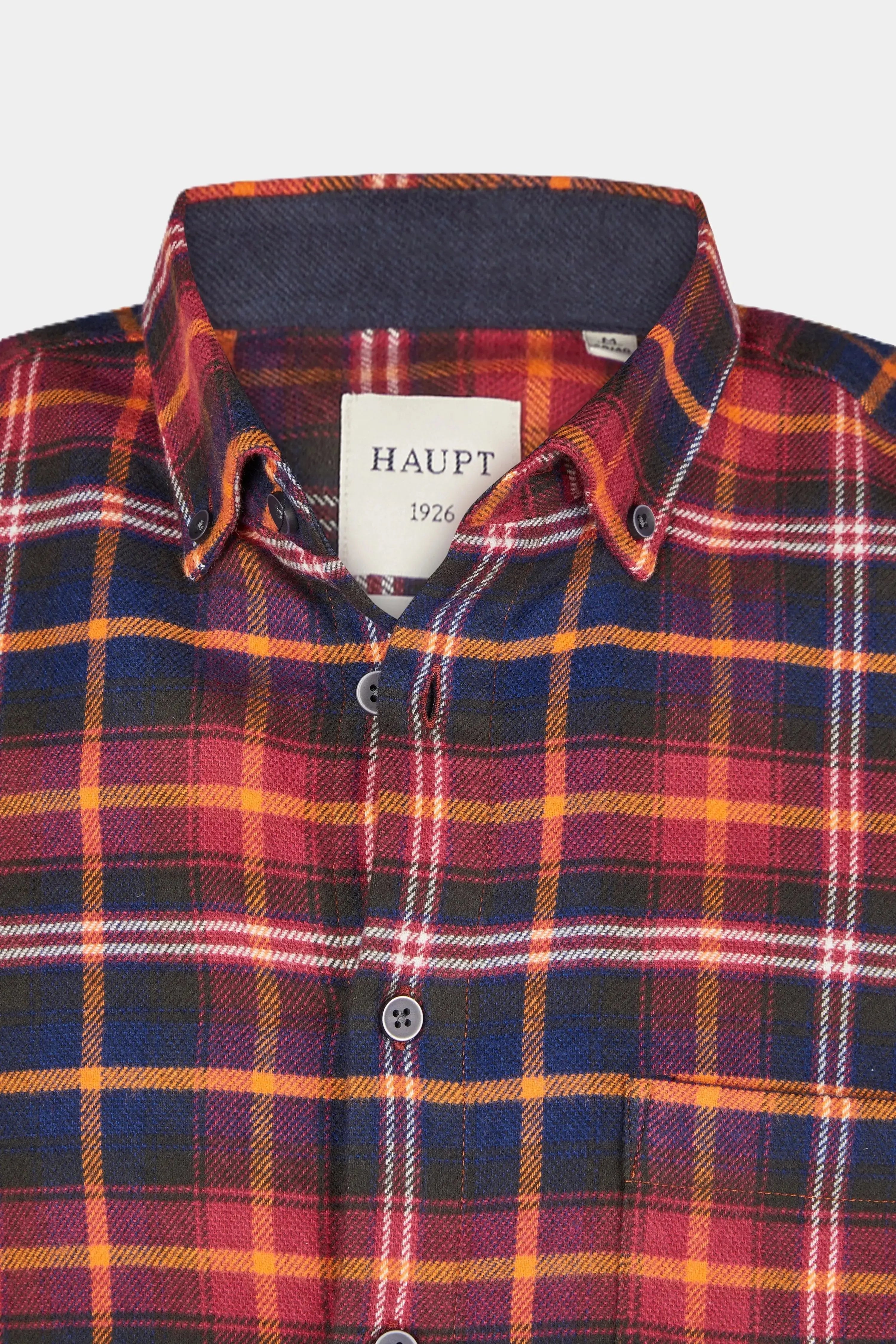 Haupt Flanell Modern Fit Langarm Herrenhemd im Karomuster dark red Haupt