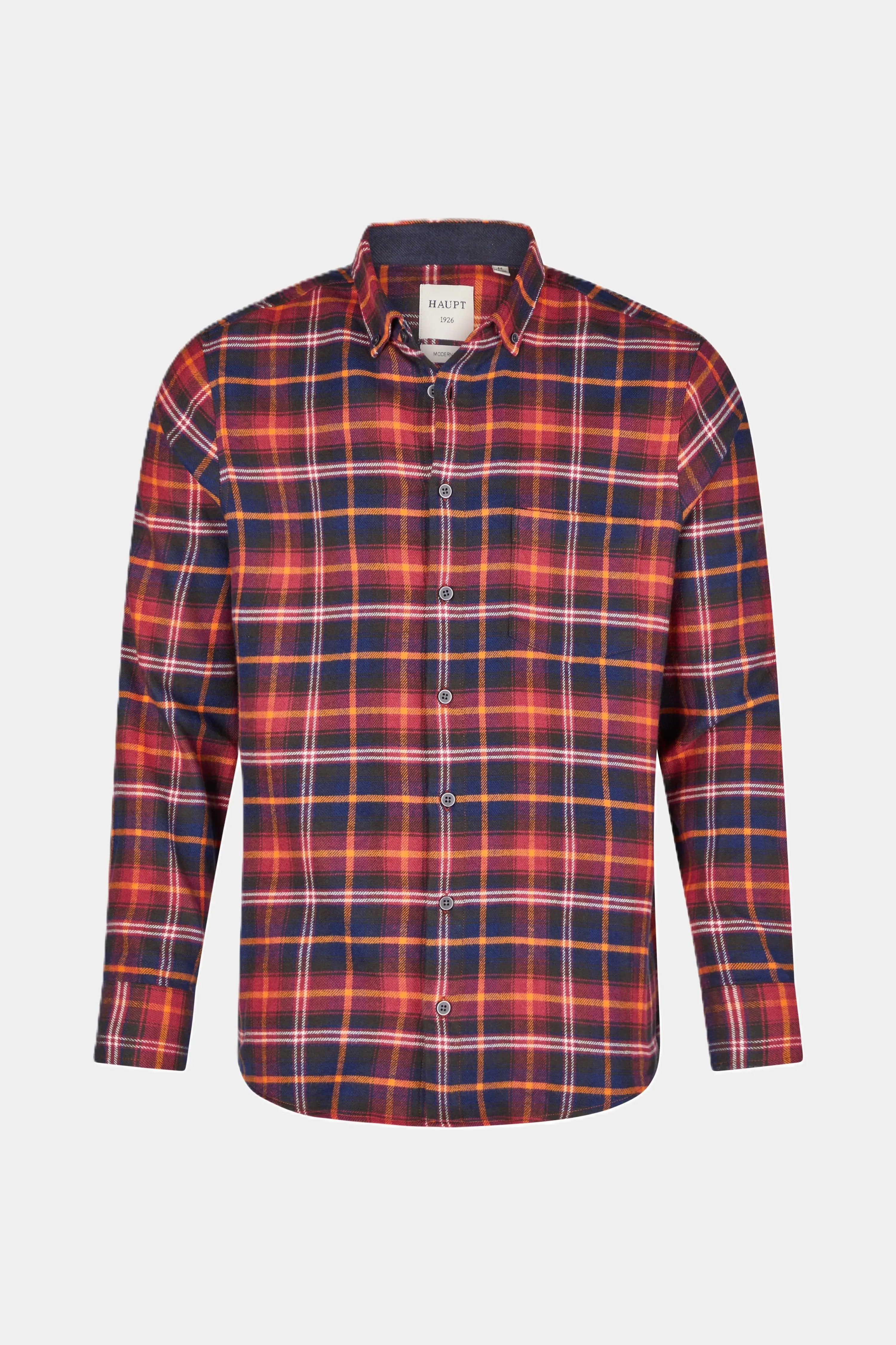 Haupt Flanell Modern Fit Langarm Herrenhemd im Karomuster dark red Haupt