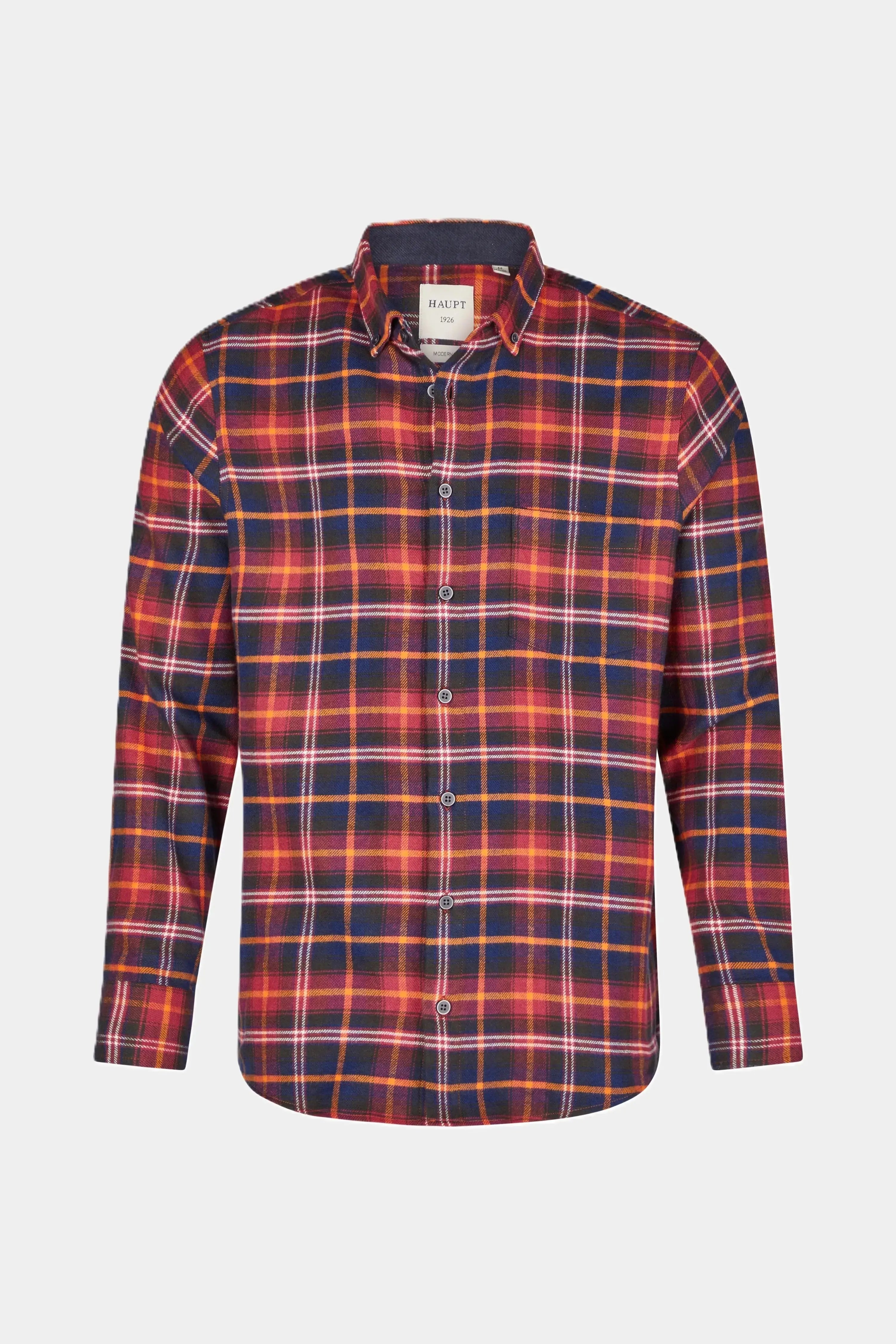 Haupt Flanell Modern Fit Langarm Herrenhemd im Karomuster dark red Haupt