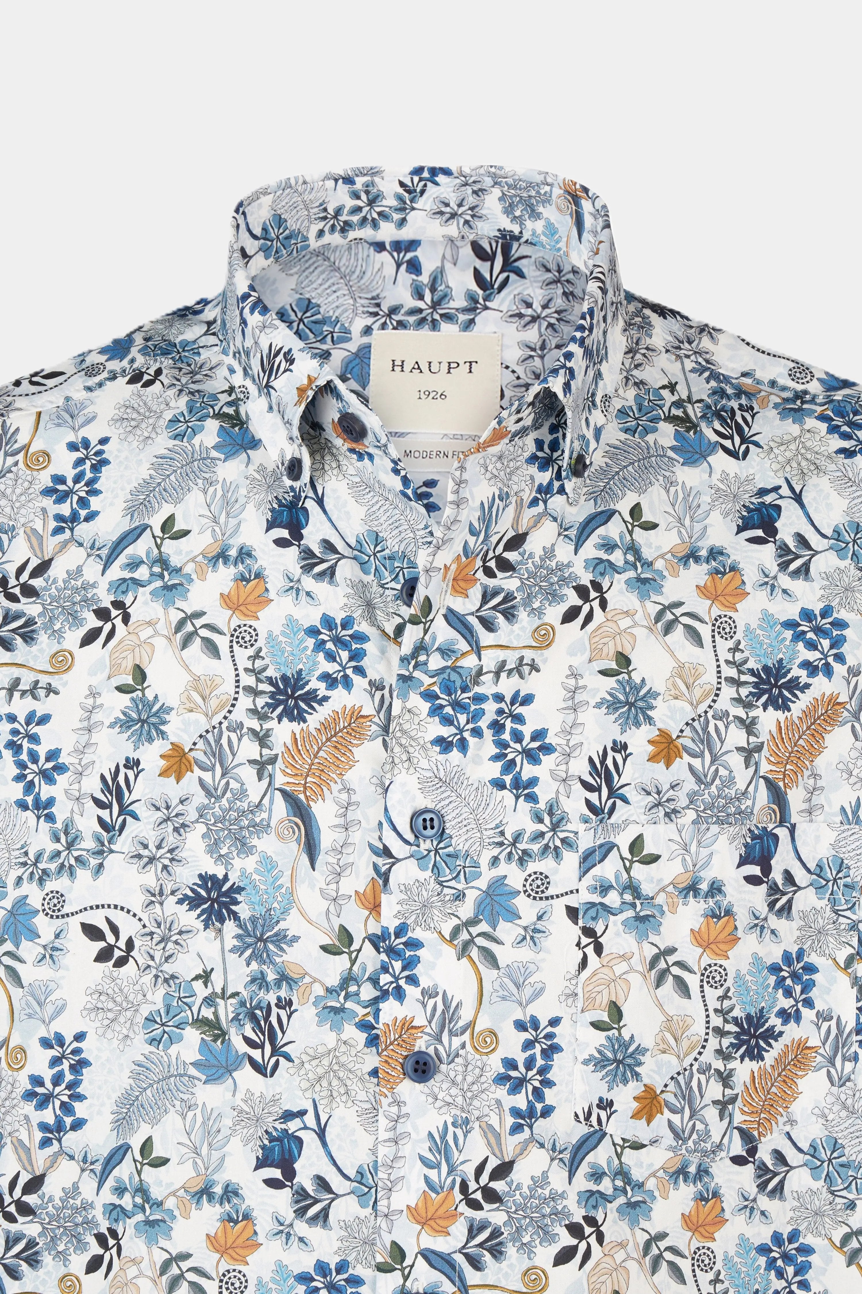 Haupt Popelin Modern Fit Langarm Herrenhemd mit Allover Natur Muster in Light Blue Haupt