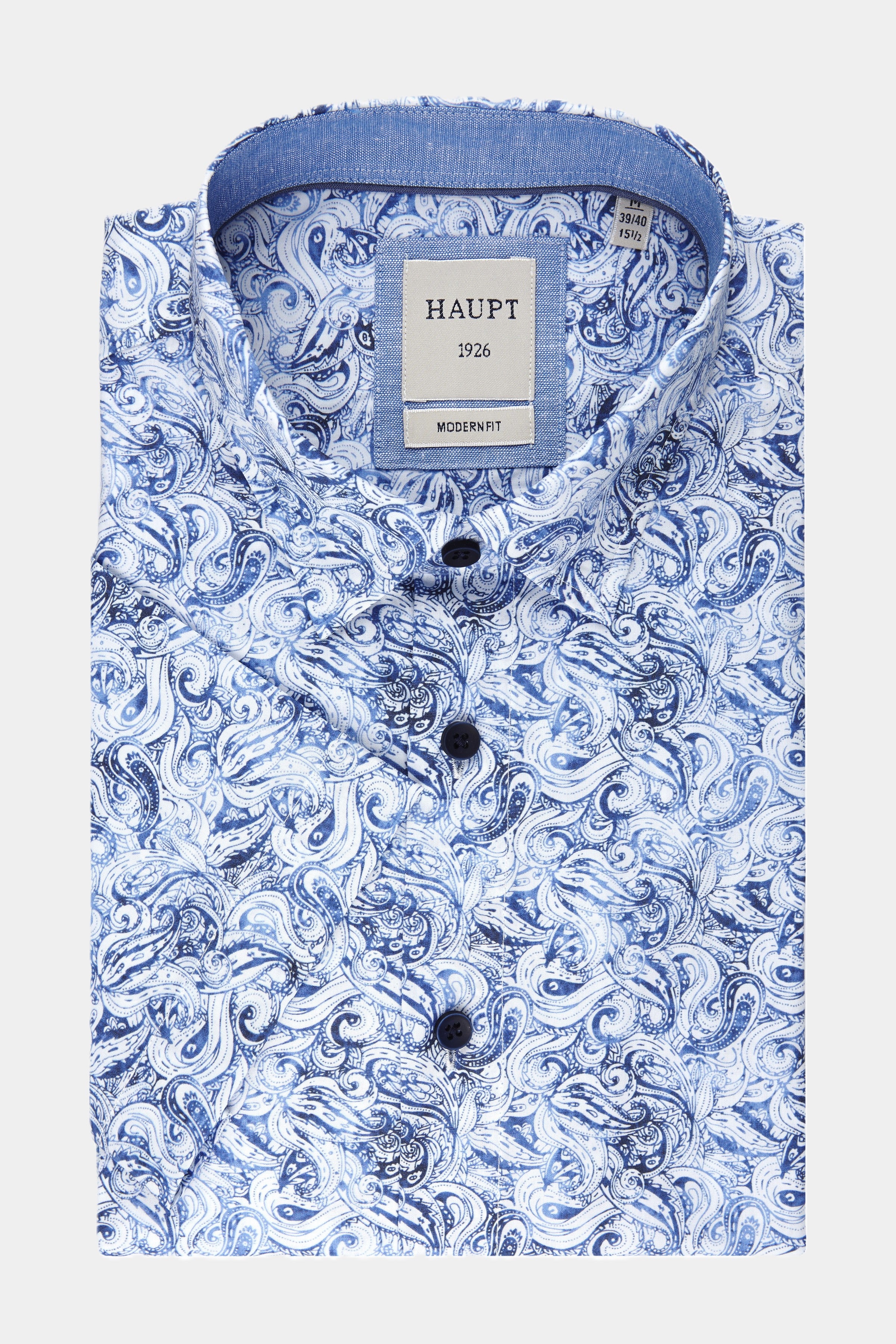 Chemise homme en coton à manches courtes Modern Fit principale marine imprimée