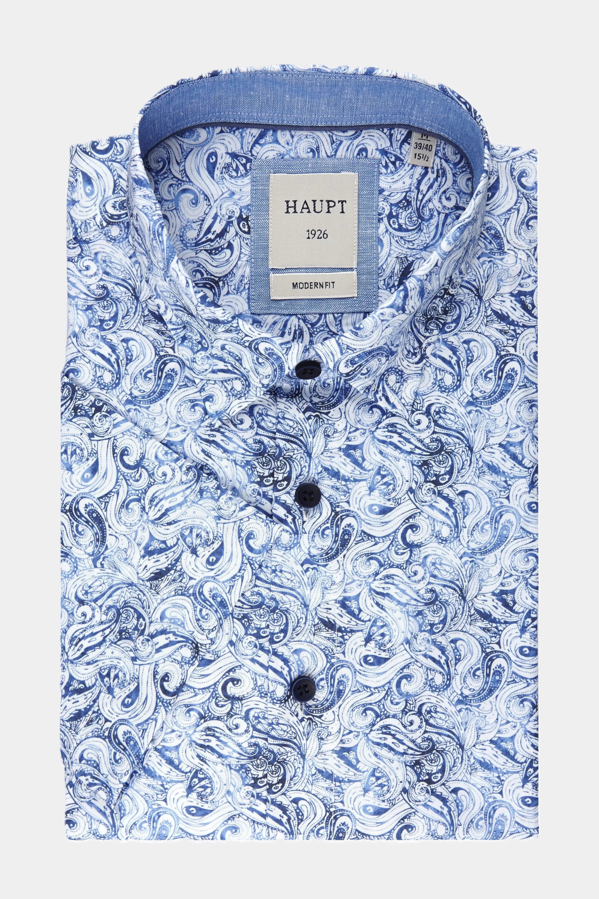 Haupt Modern Fit Kurzarm Baumwoll-Herrenhemd navy print Haupt