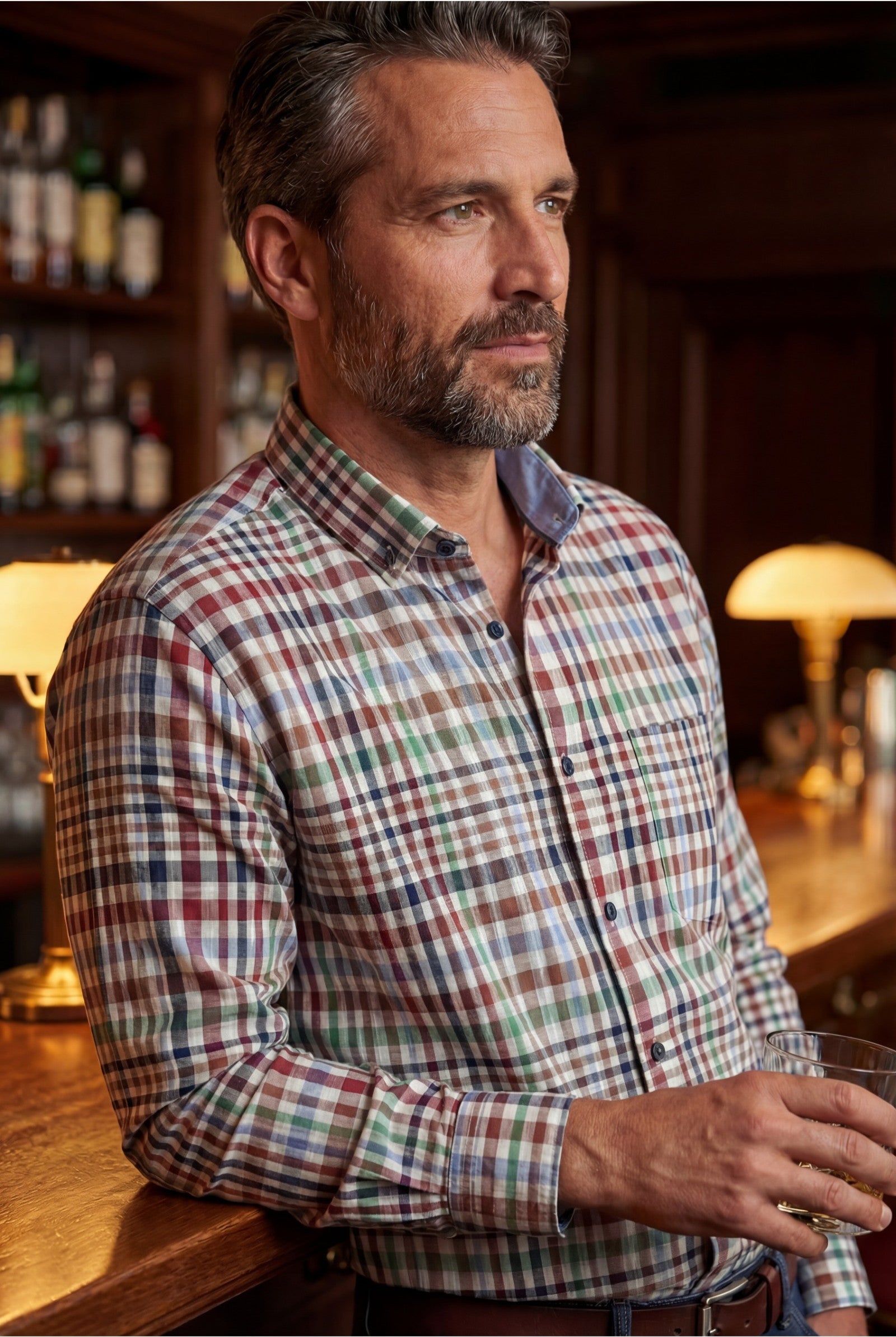 Bawełniana koszula męska w kratę kolorze off white