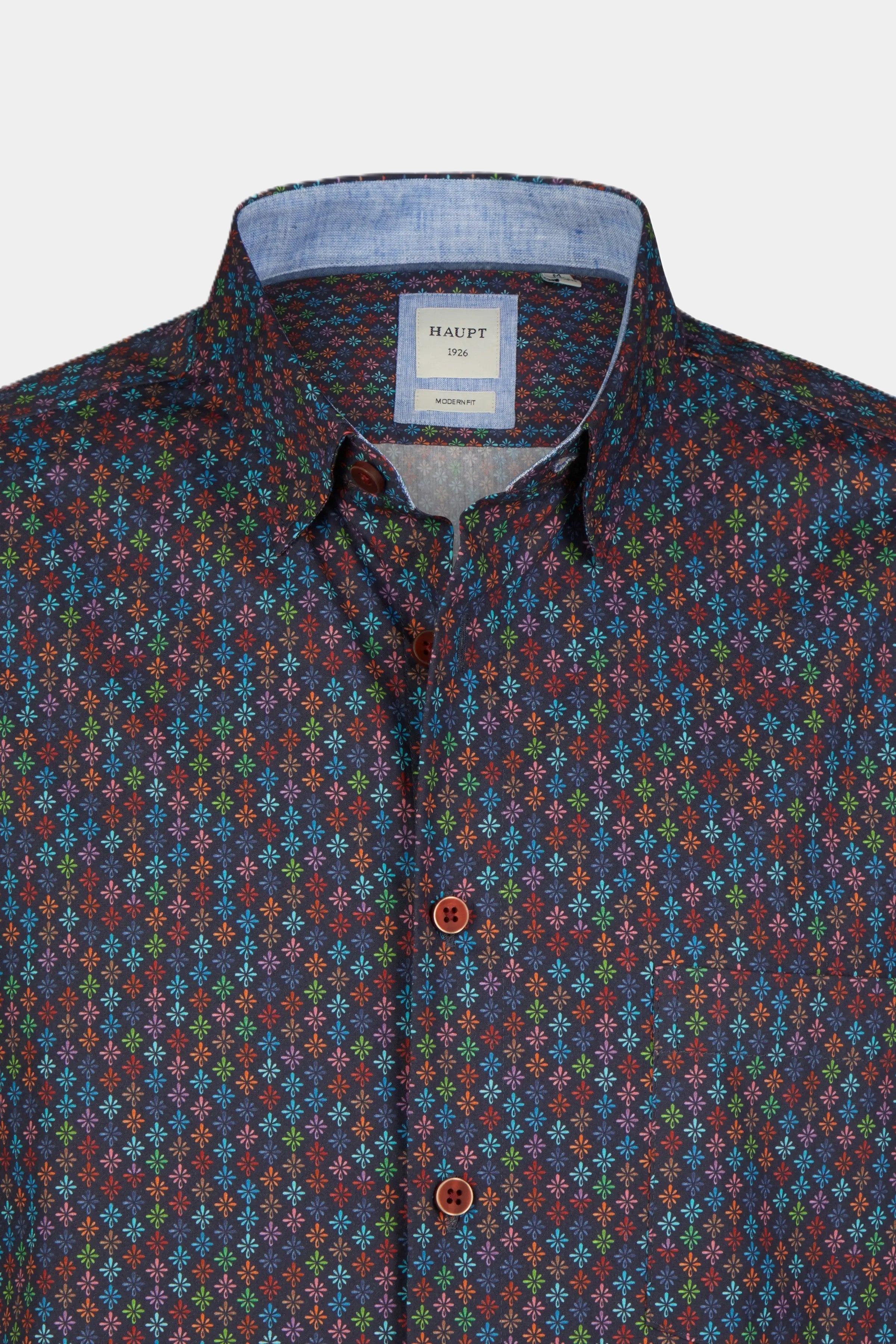 Haupt Regular Fit Baumwoll-Herrenhemd Blumenmuster navy multicolor