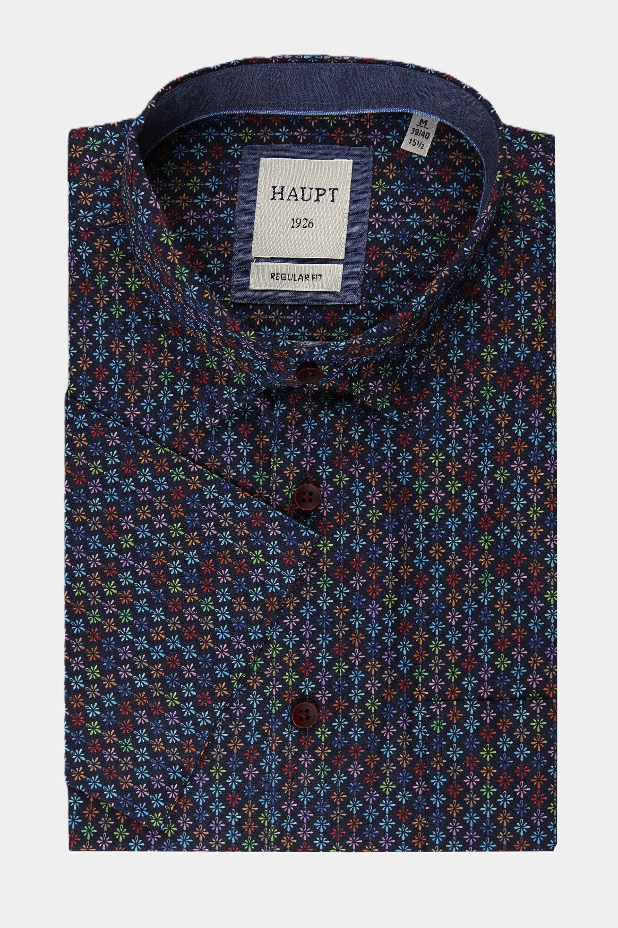 Haupt Regular Fit Kurzarm Baumwoll-Herrenhemd Blumenmuster navy multicolor Haupt