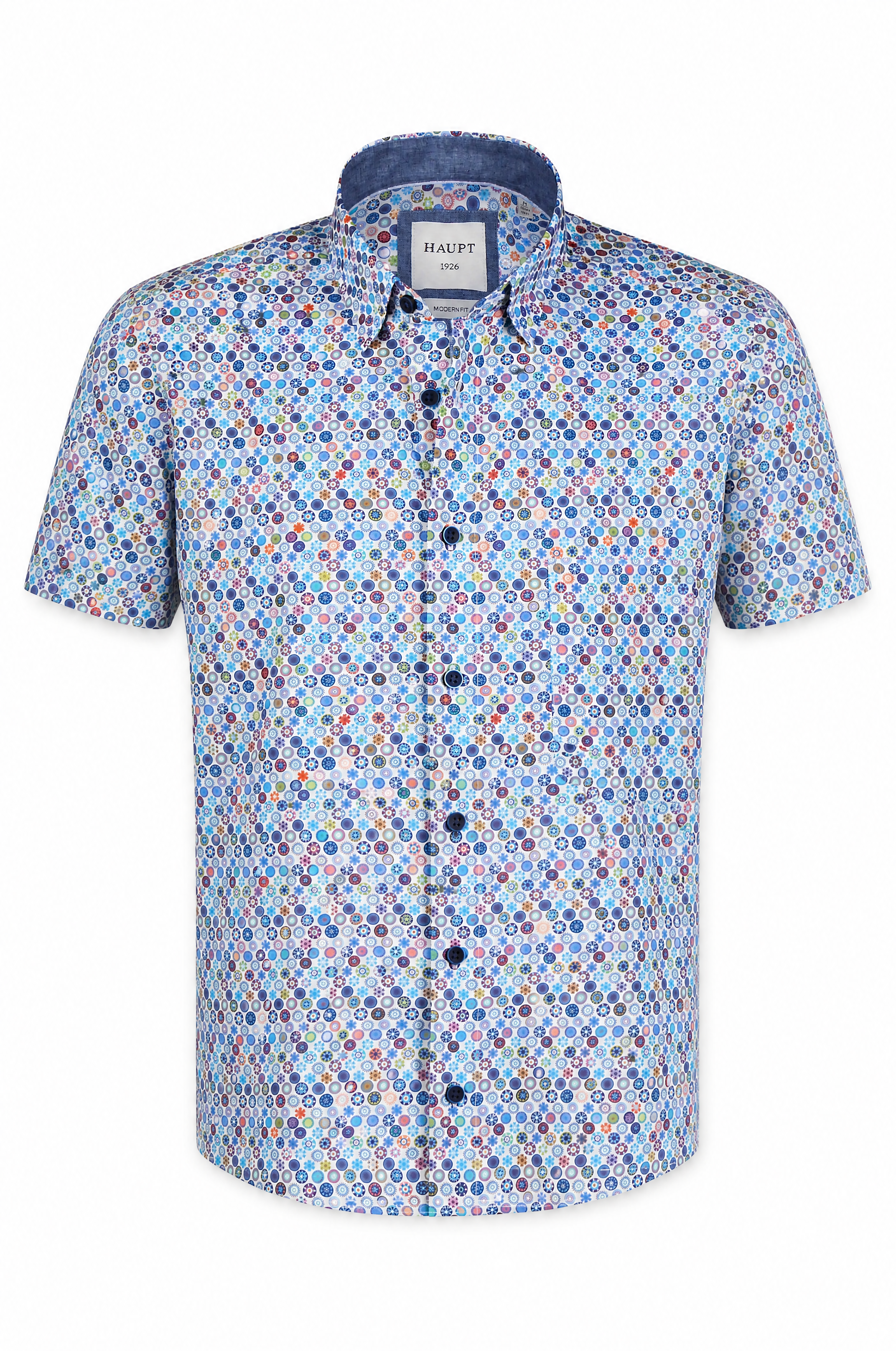 Modern Fit Kurzarm Baumwoll-Herrenhemd mit Allover Kreis Print Sommer