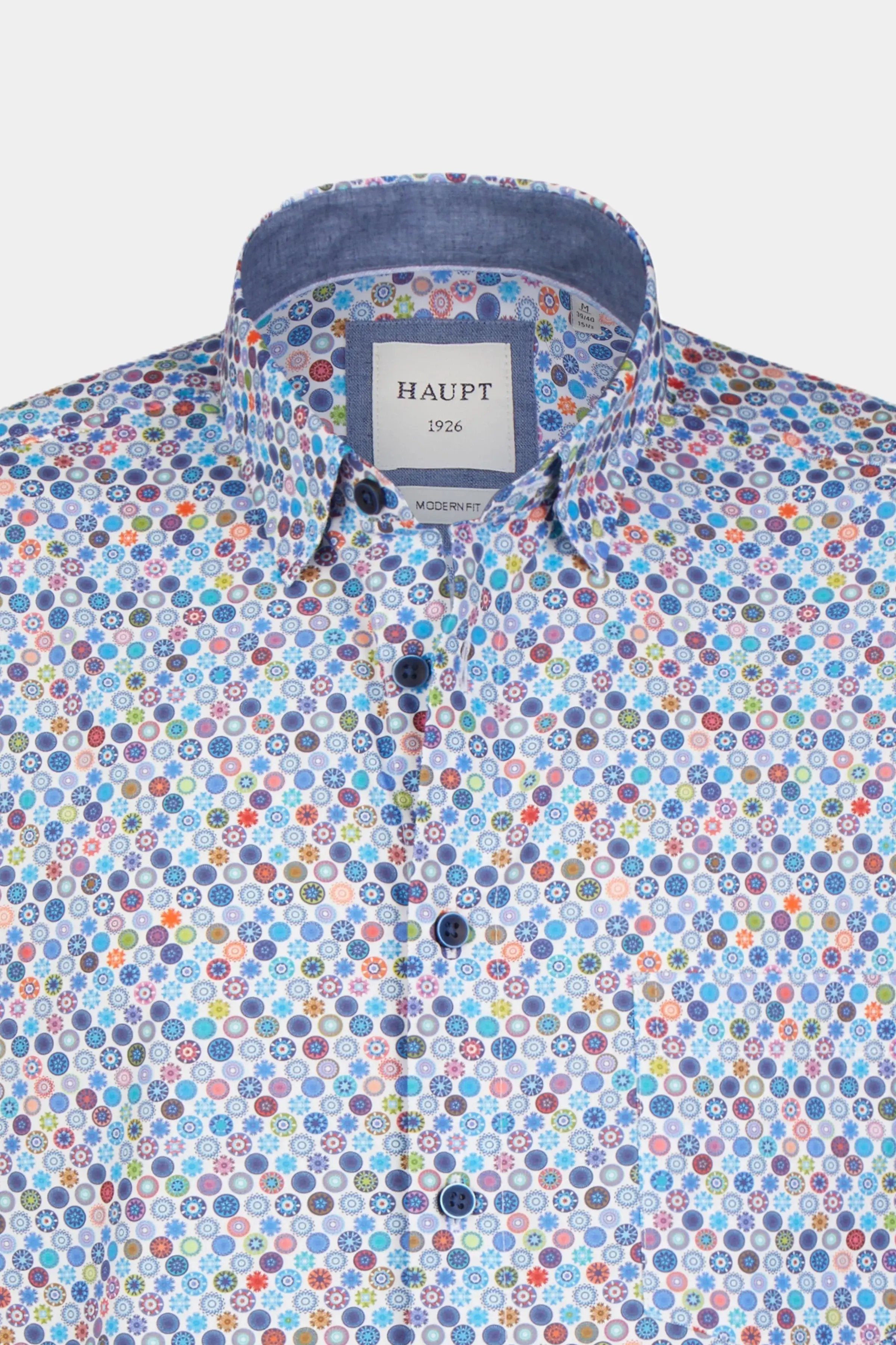 Haupt Modern Fit Kurzarm Baumwoll-Herrenhemd mit Allover-Kreismuster white print Haupt