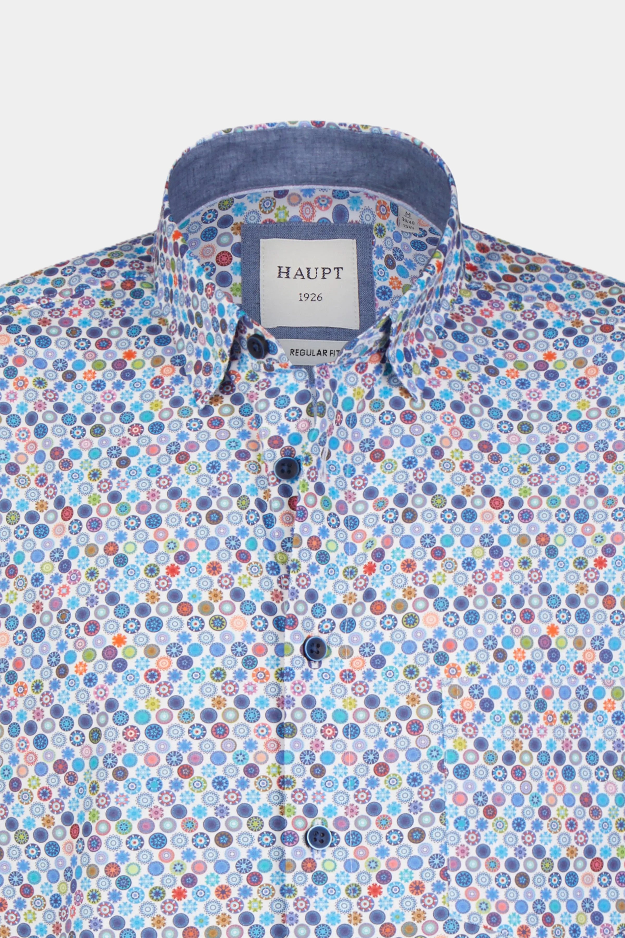 Camisa de hombre de algodón de manga corta Regular Fit Haupt con estampado de círculos en toda la prenda blanco