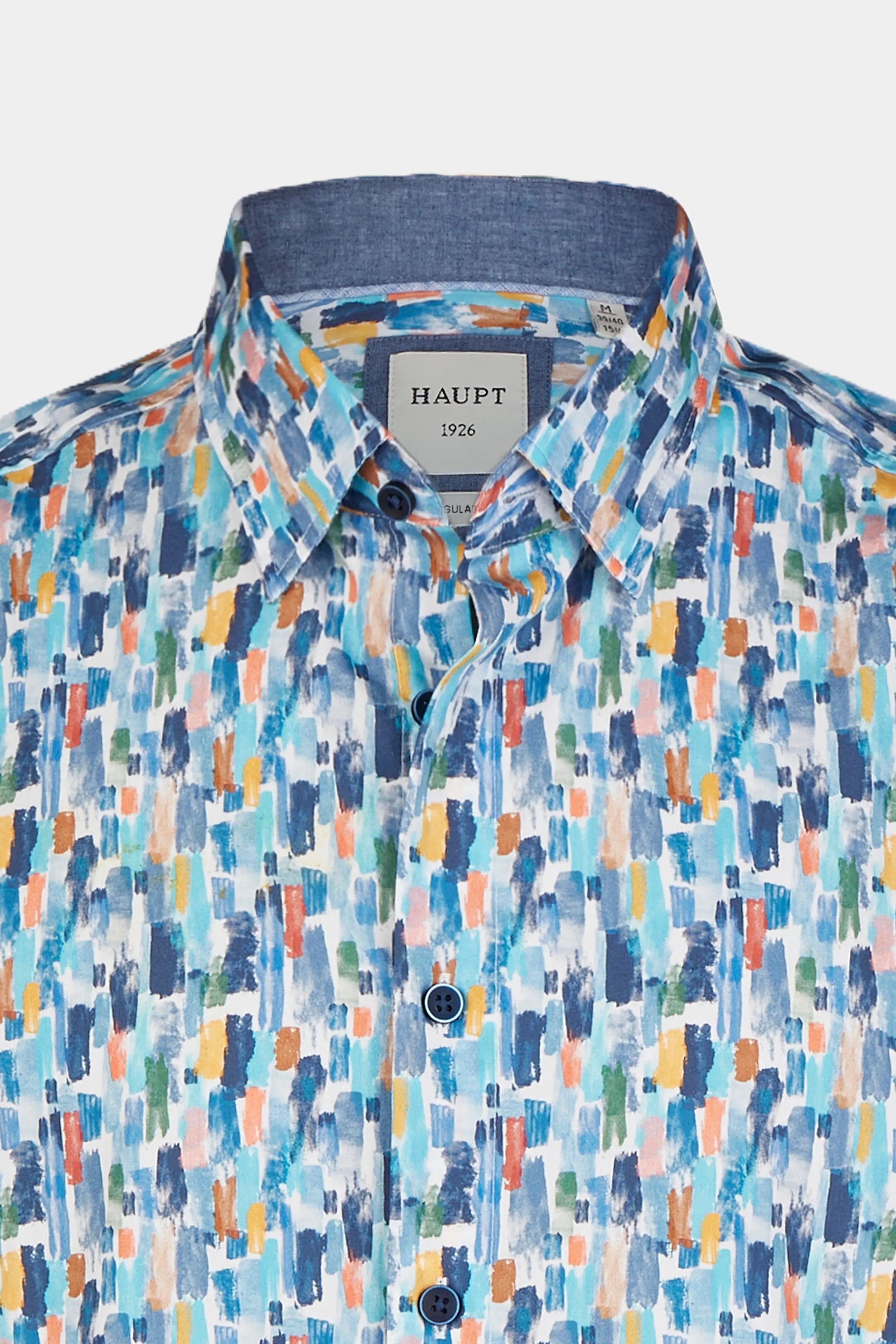 Chemise homme Popeline principale coupe régulière manches courtes rayures colorées allover imprimé bleu clair