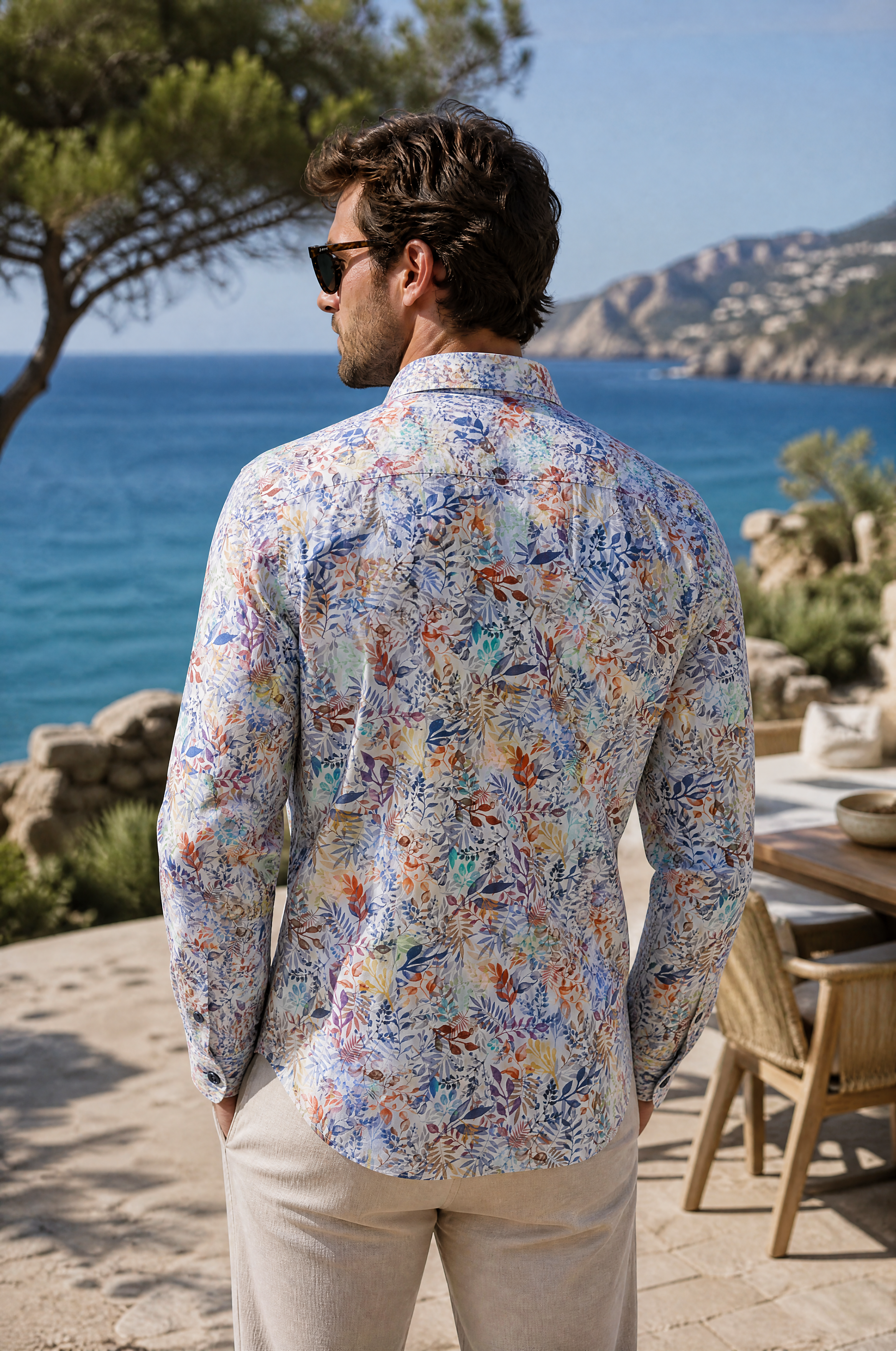 Langarm Herrenhemd Popelin mit Pflanzenmuster ideal Sommer