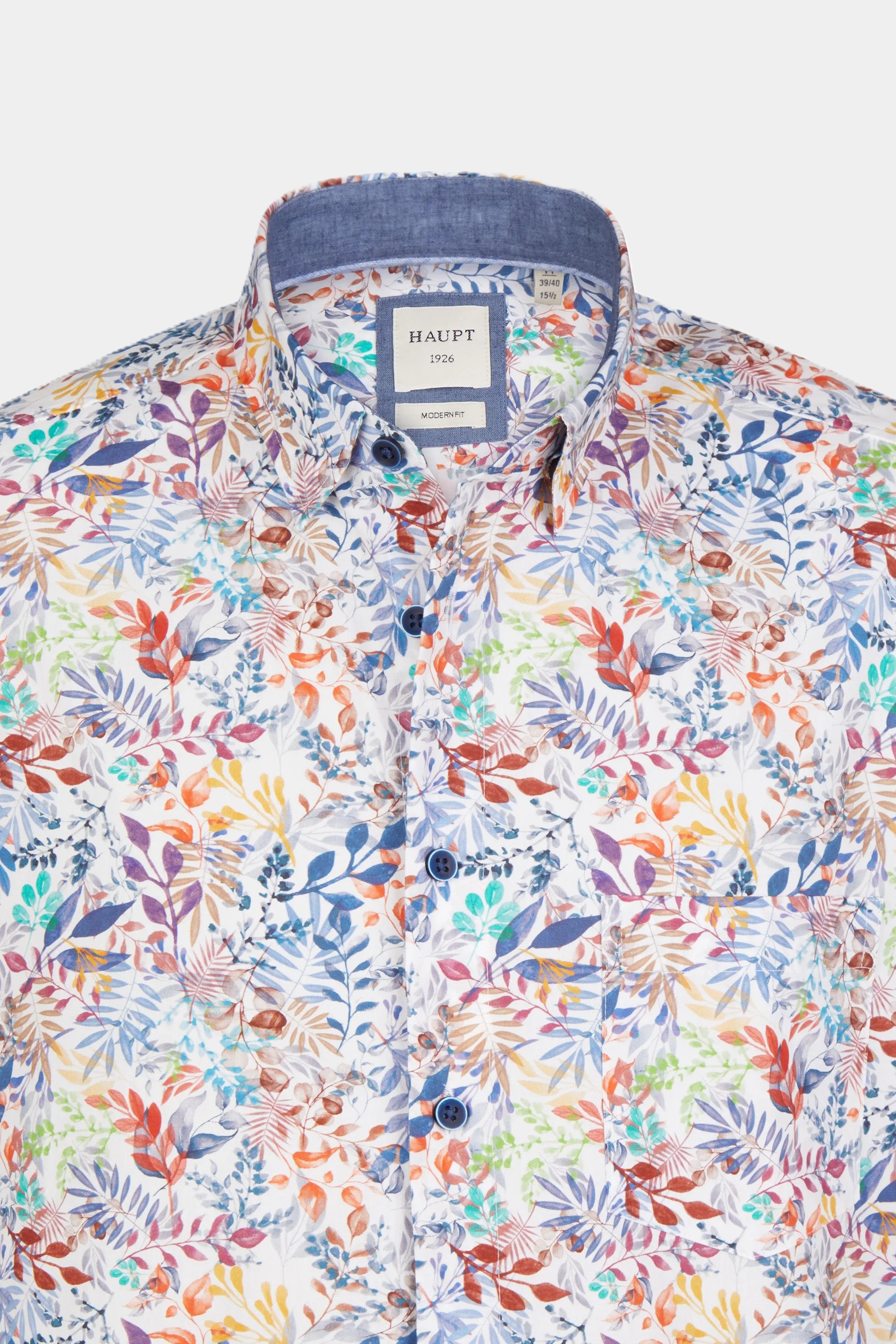 Haupt Poplin Modern Fit Long Sleeve Men's Shirt with Plant Pattern light blue