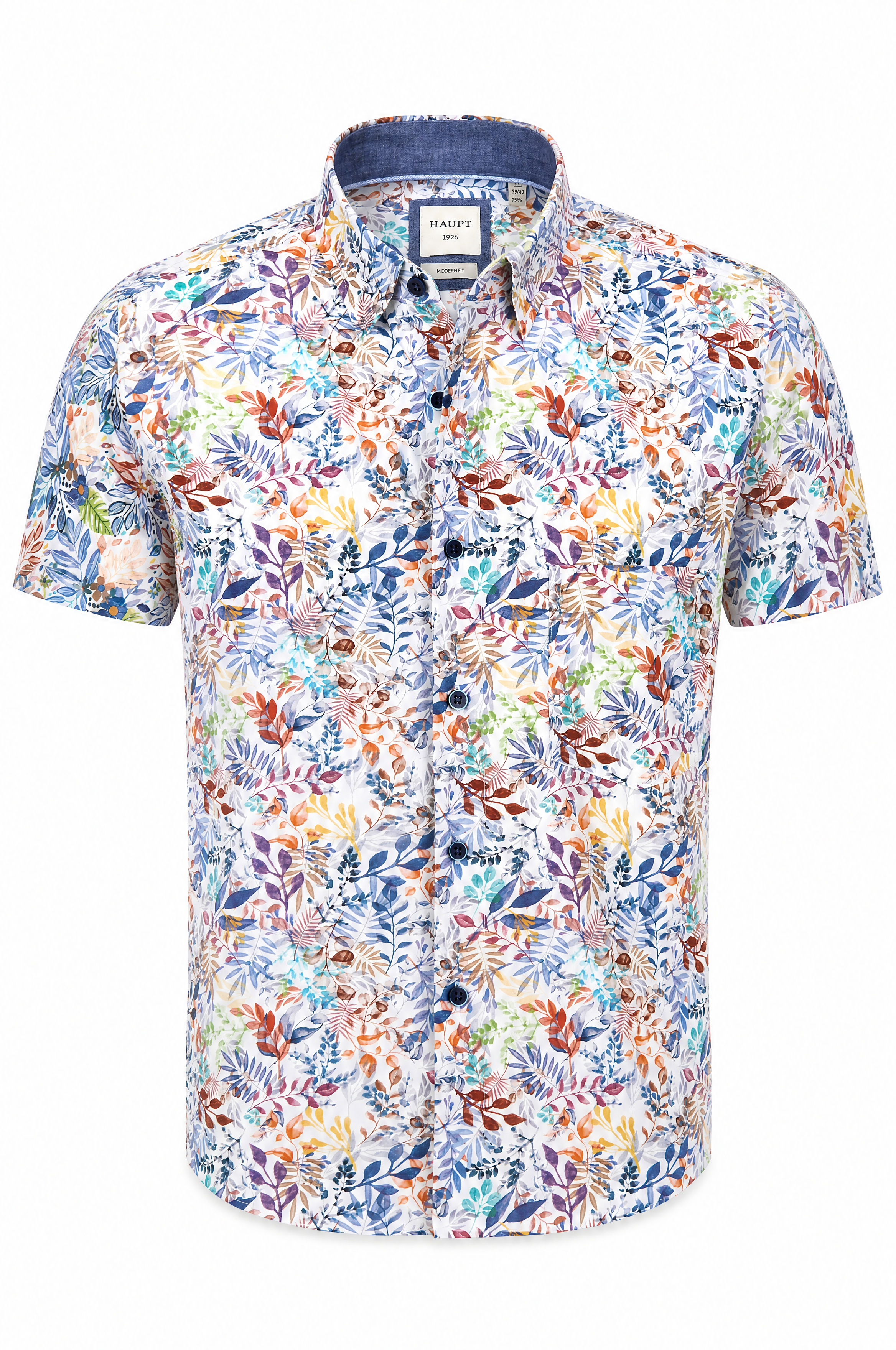 Modern Fit Men's Short-Sleeve Poplin Shirt, Ideal for Summer, Plant Print