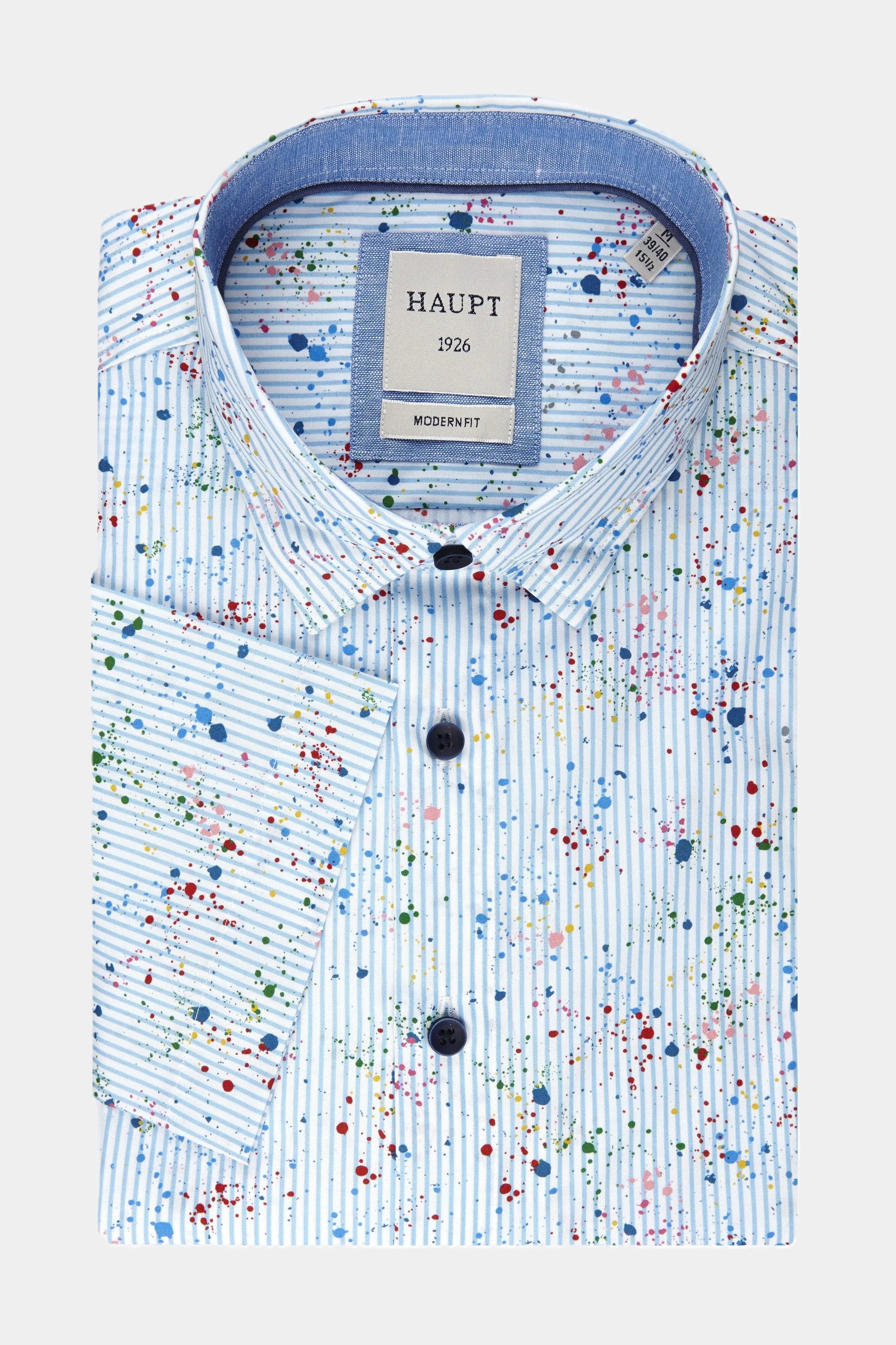 Haupt Popelin Modern Fit Langarm Herrenhemd mit Farbkleckse in multicolor Haupt