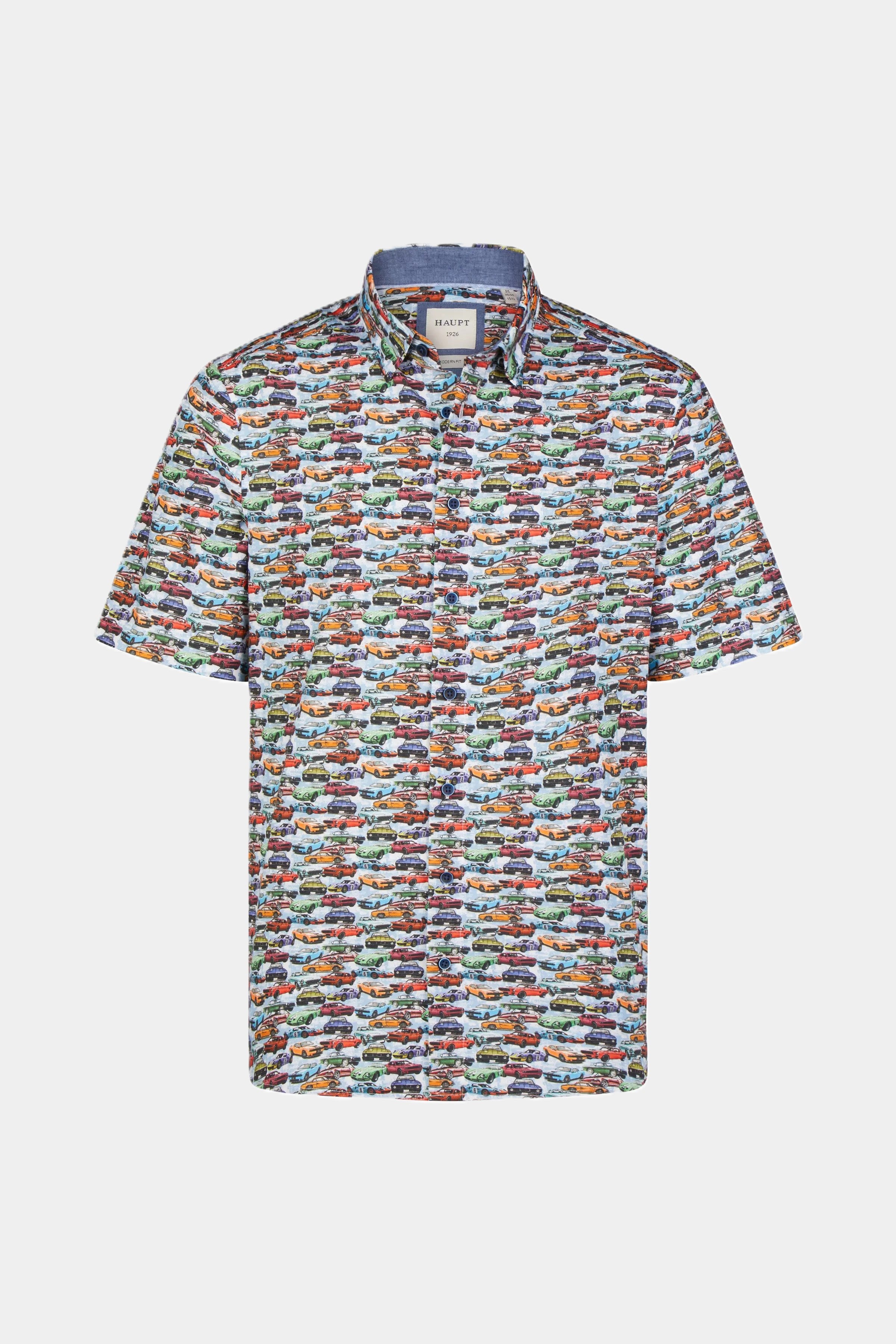 Haupt Modern Fit Popelin Kurzarm Herrenhemd Allover-Automuster light blue