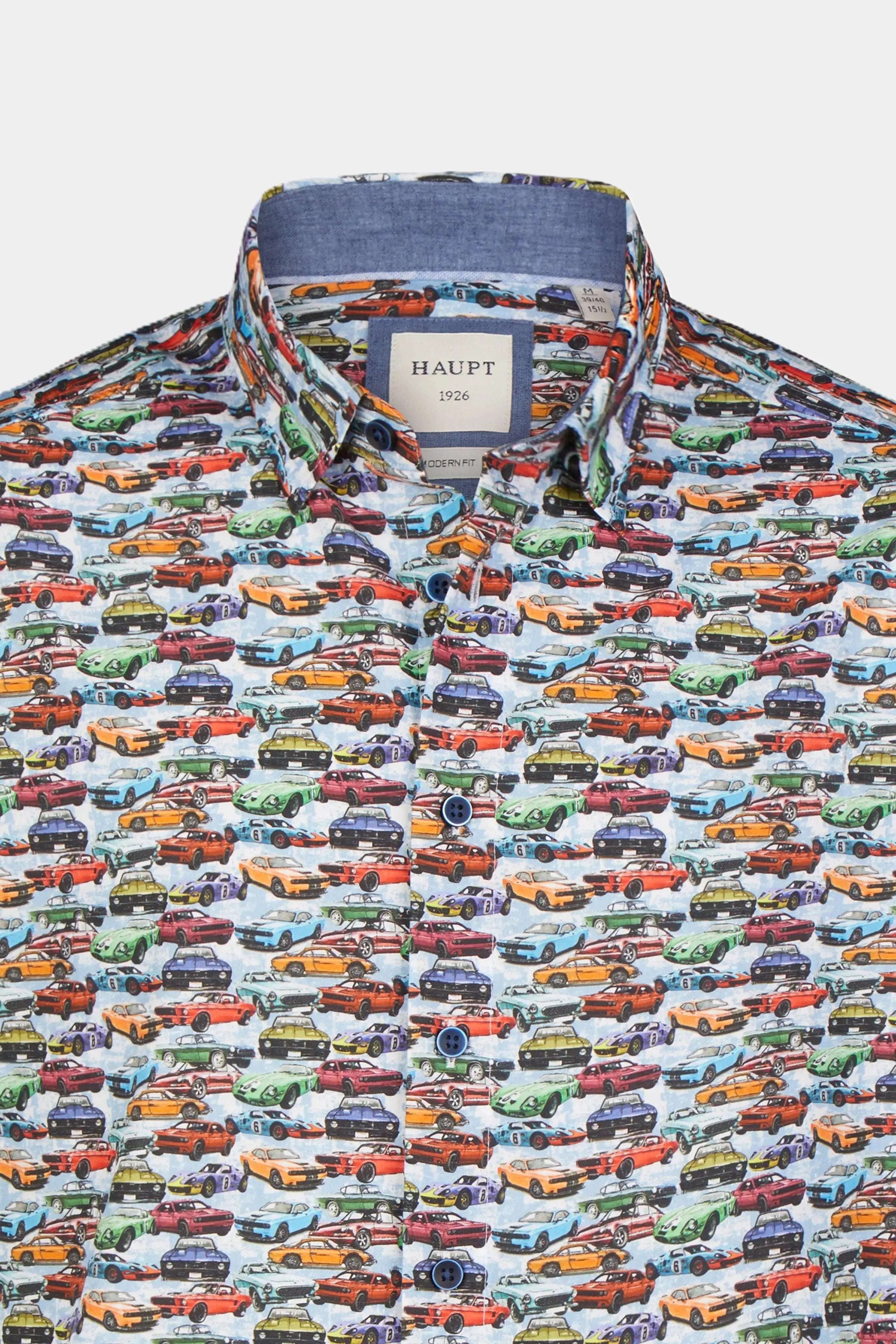 Haupt Modern Fit Popelin Kurzarm Herrenhemd Allover-Automuster light blue Haupt