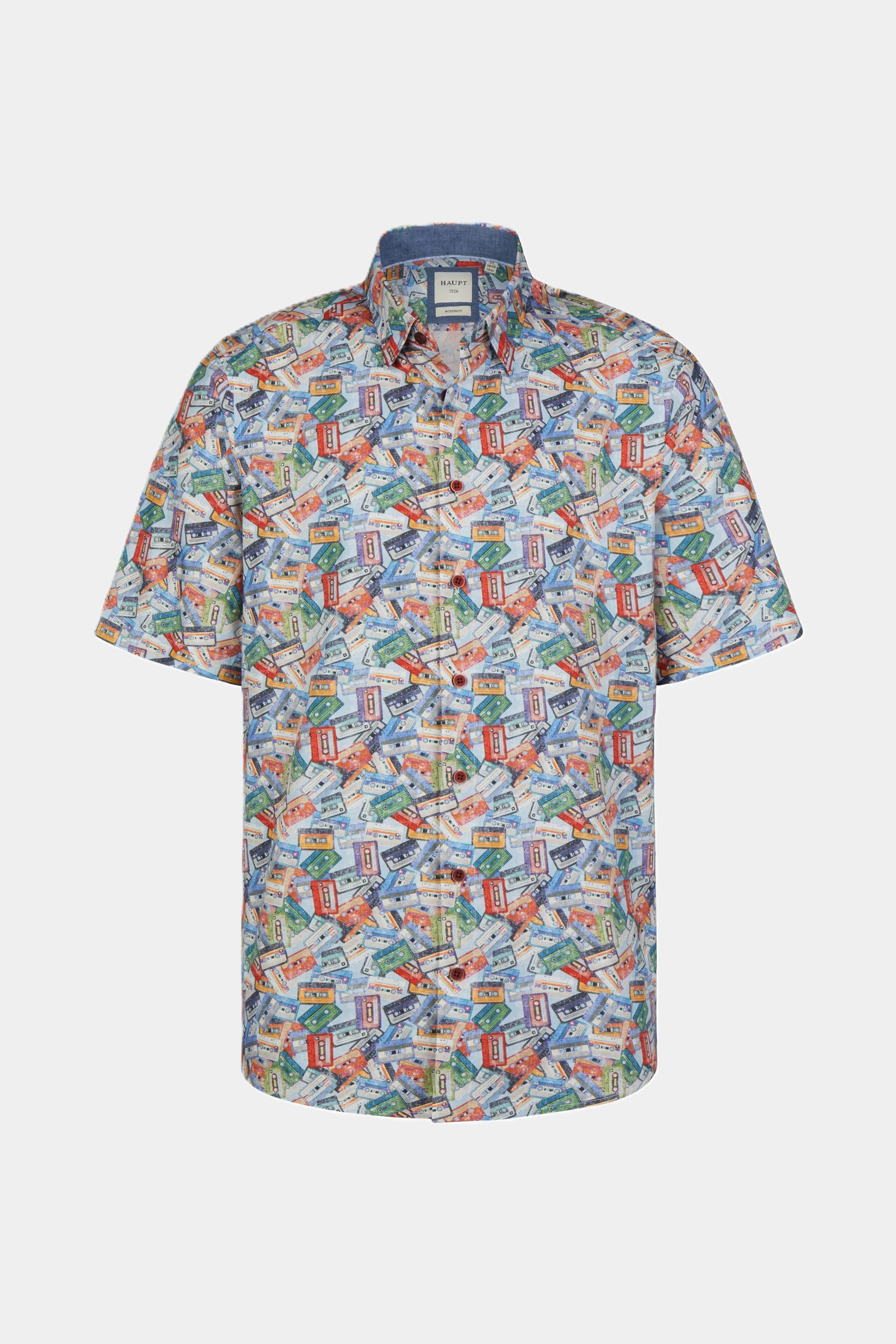 Haupt Kurzarm Baumwoll-Herrenhemd Kassetten Allover-Muster light blue print