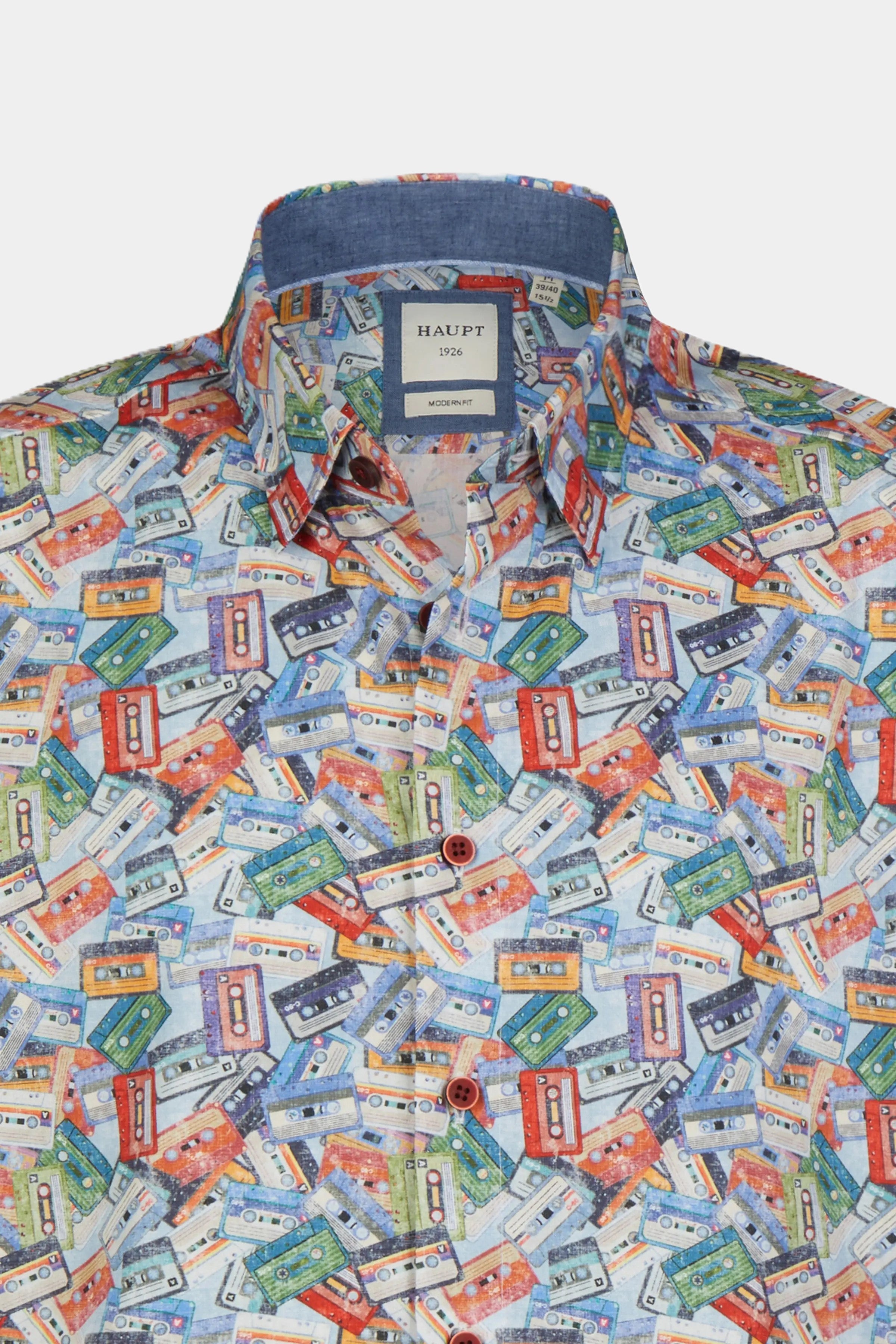 Haupt Kurzarm Baumwoll-Herrenhemd Kassetten Allover-Muster light blue print