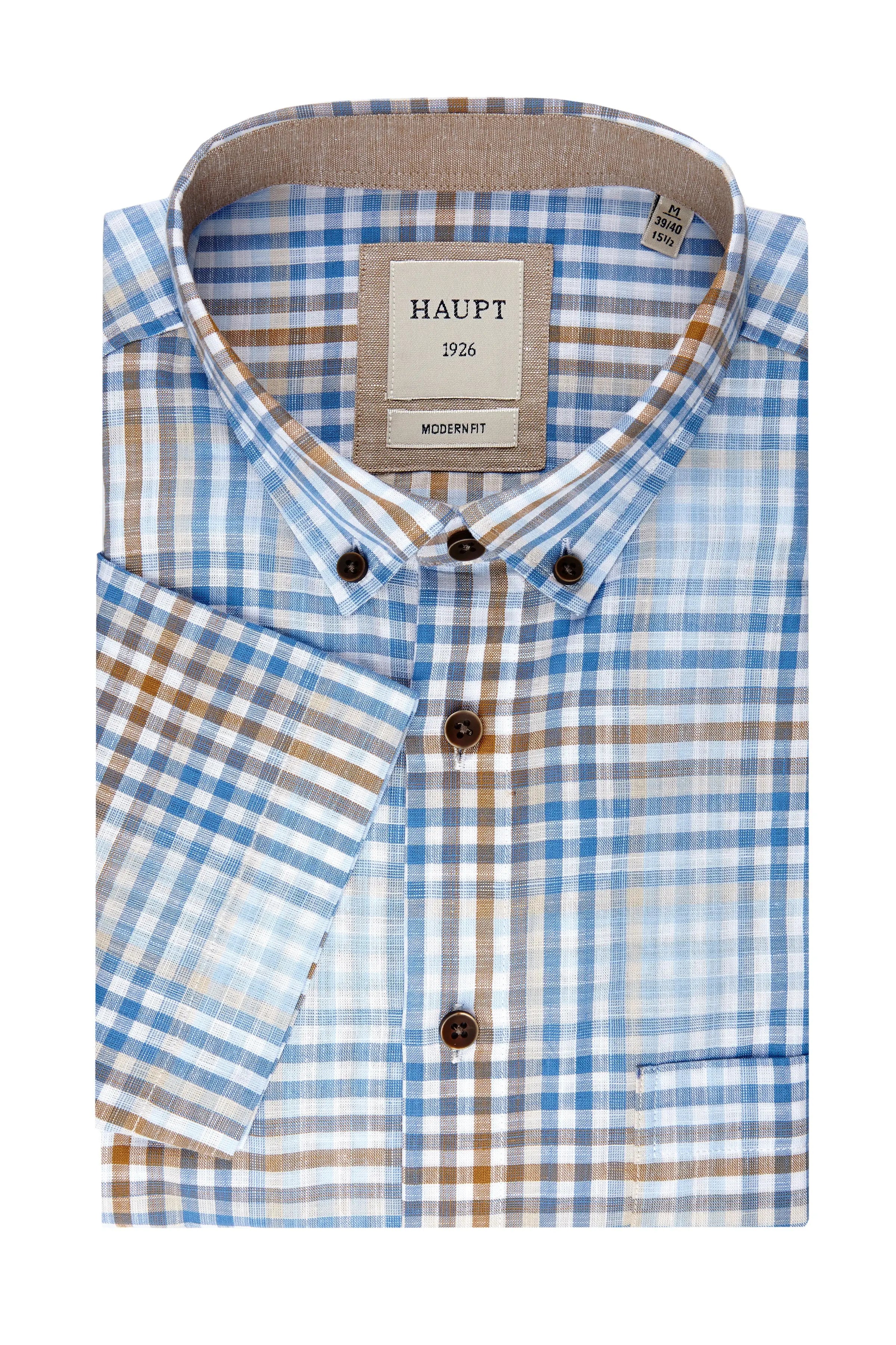 Baumwoll-Herrenhemd light blue check Haupt