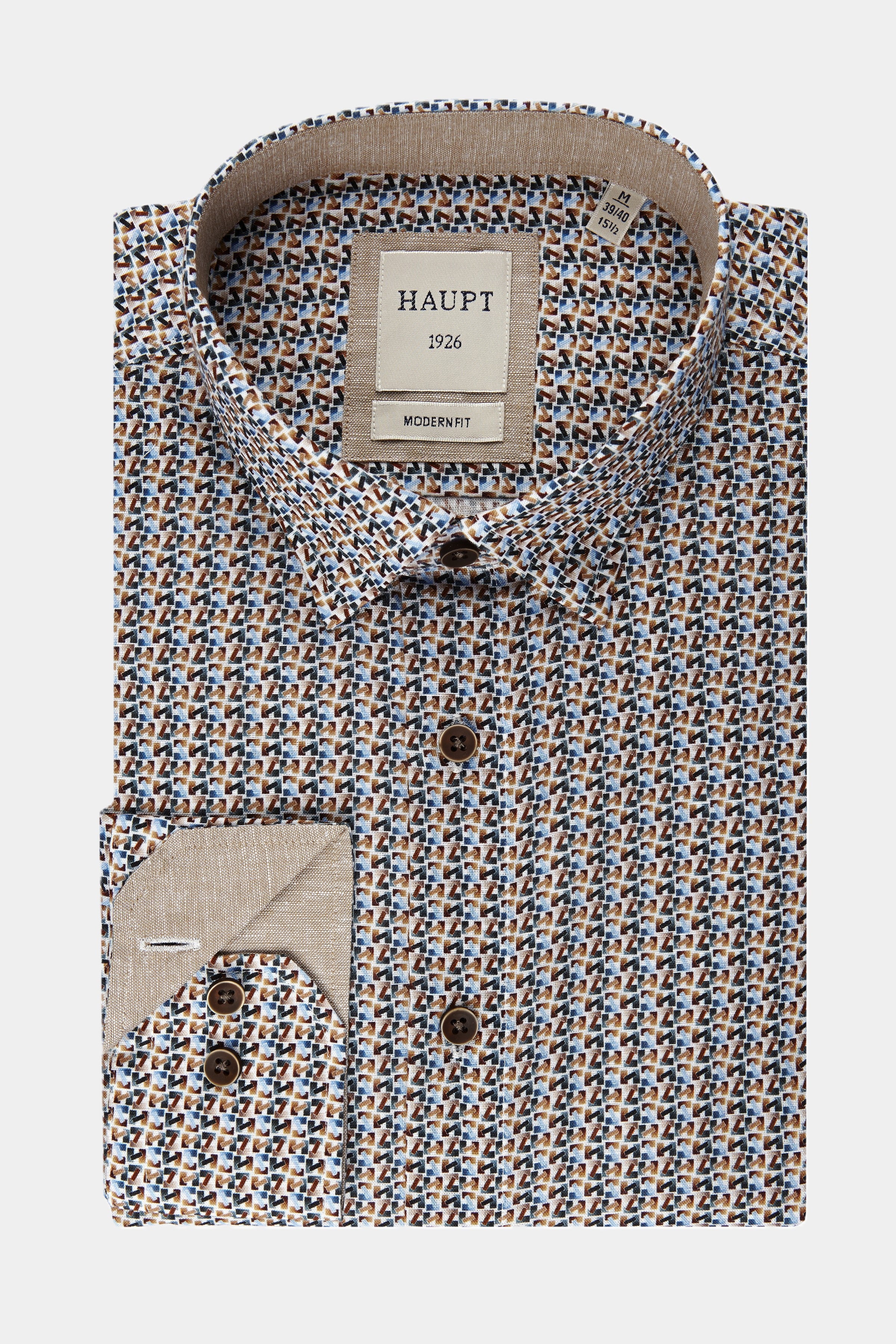 Haupt Langarm Baumwoll-Herrenhemd camel print