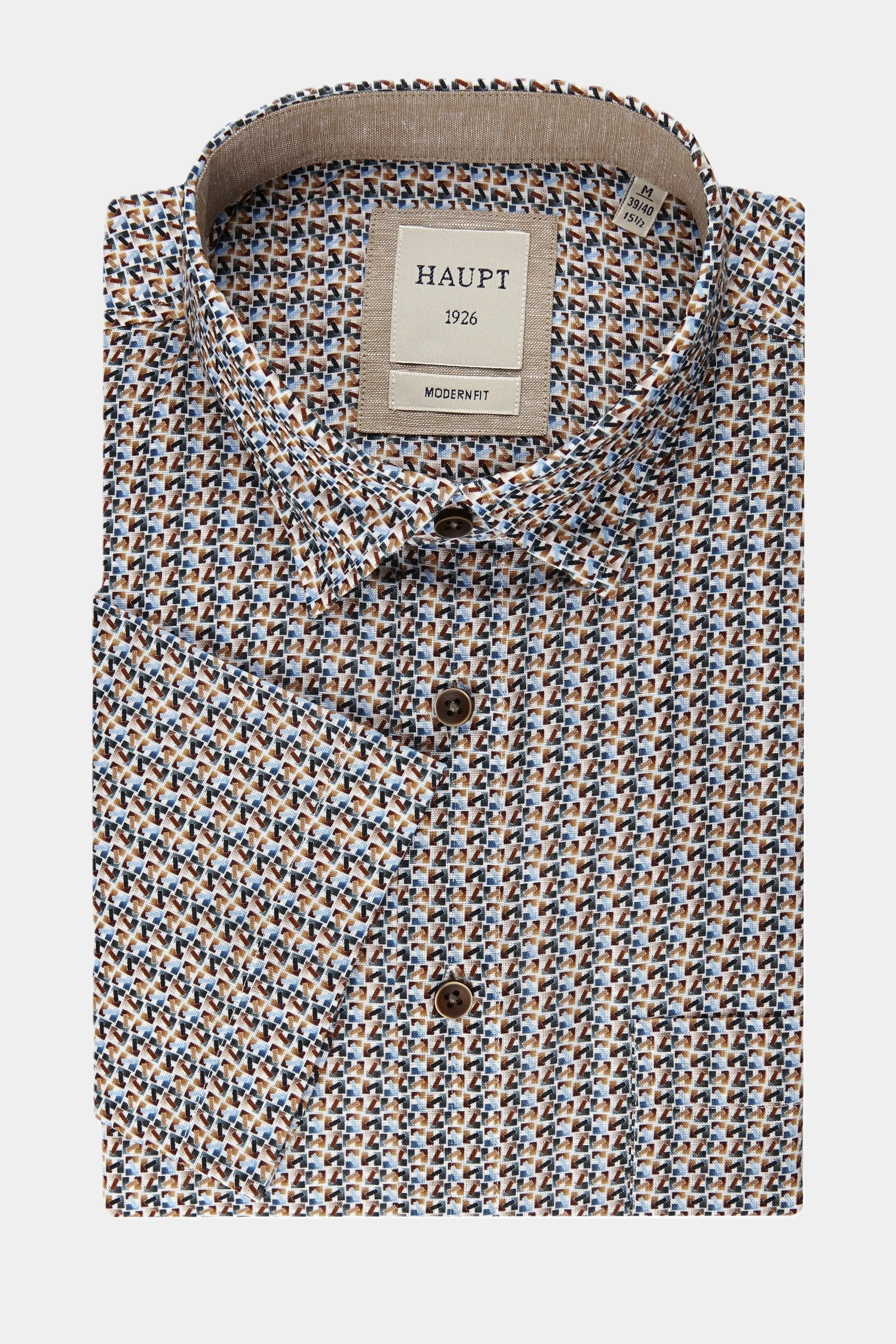 Haupt Kurzarm Baumwoll-Herrenhemd camel print Haupt