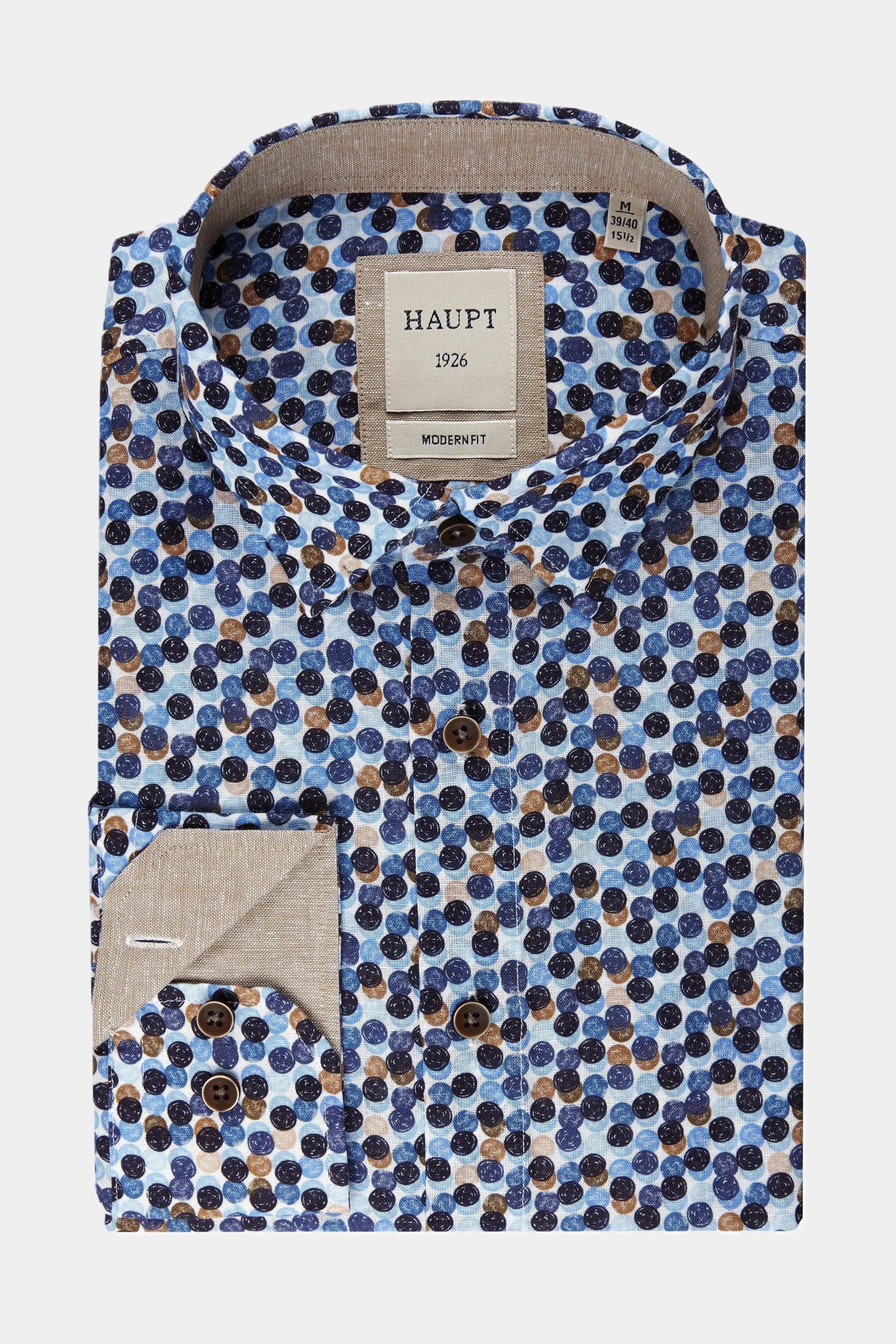 Haupt Modern Fit Langarm Baumwoll-Herrenhemd Allover-Kreismuster true blue print Haupt