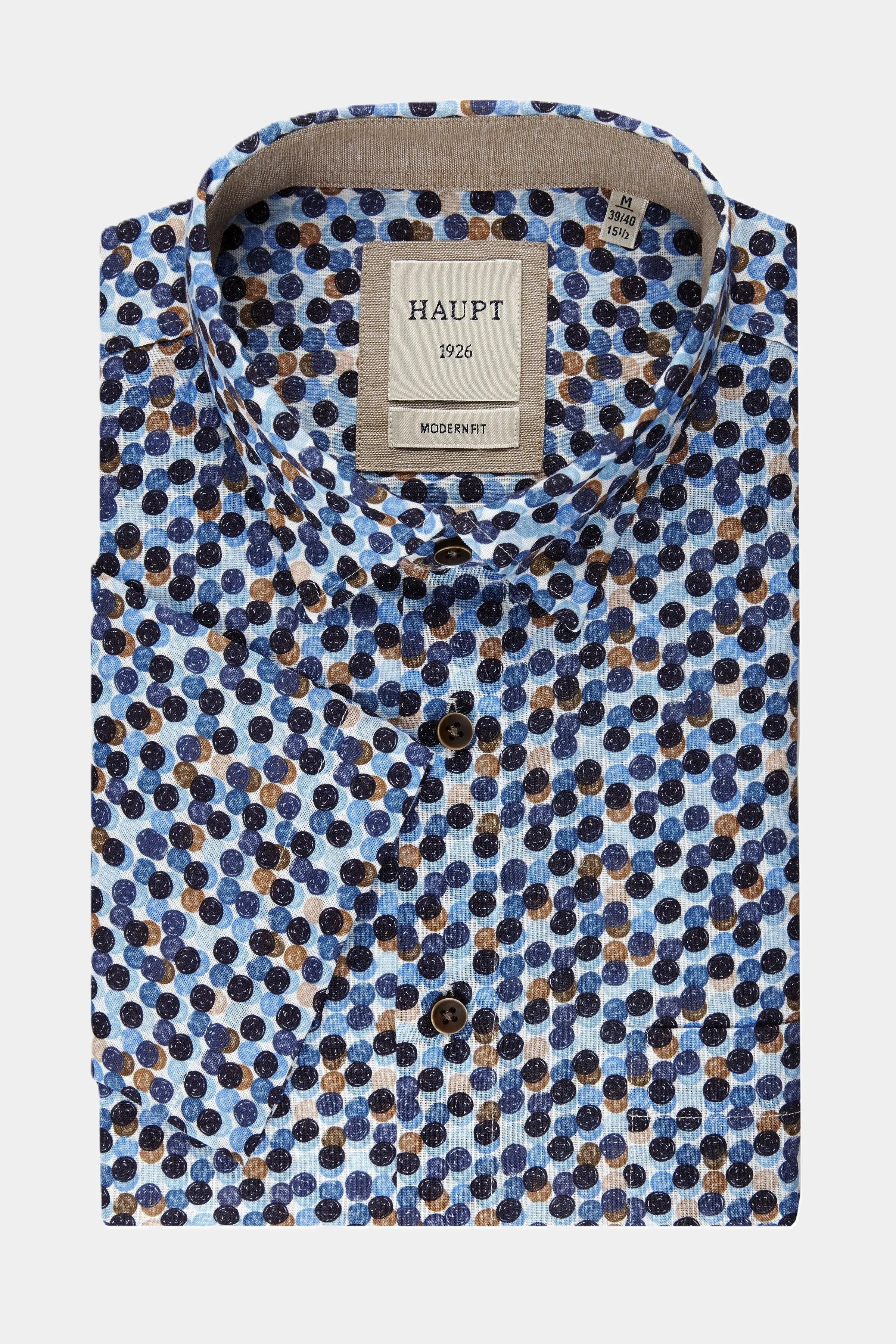 Haupt Modern Fit Kurzarm Baumwoll-Herrenhemd Allover-Kreismuster true blue print Haupt