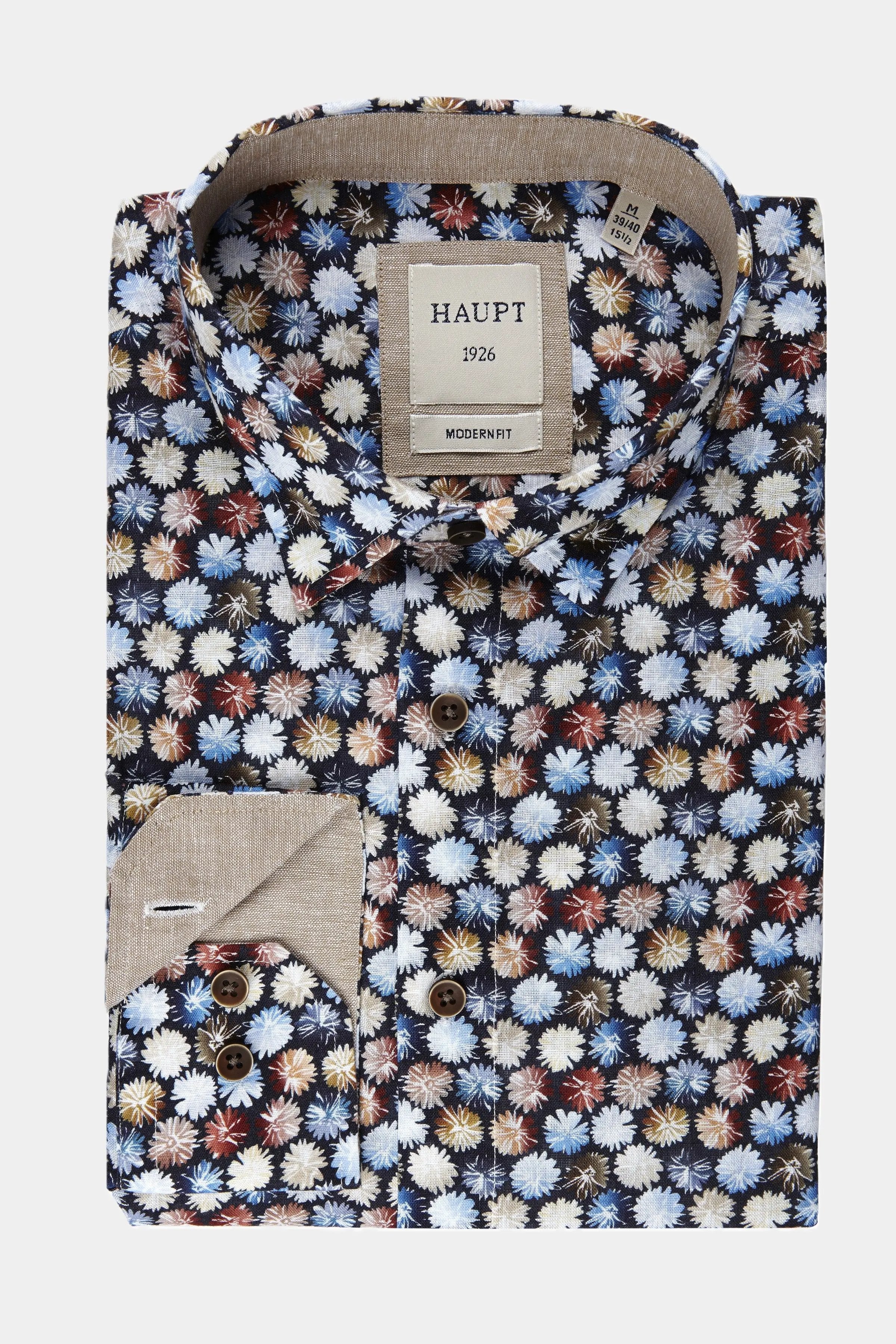 Haupt Langarm Baumwoll-Herrenhemd Modern Fit Blumenmuster navy print Haupt