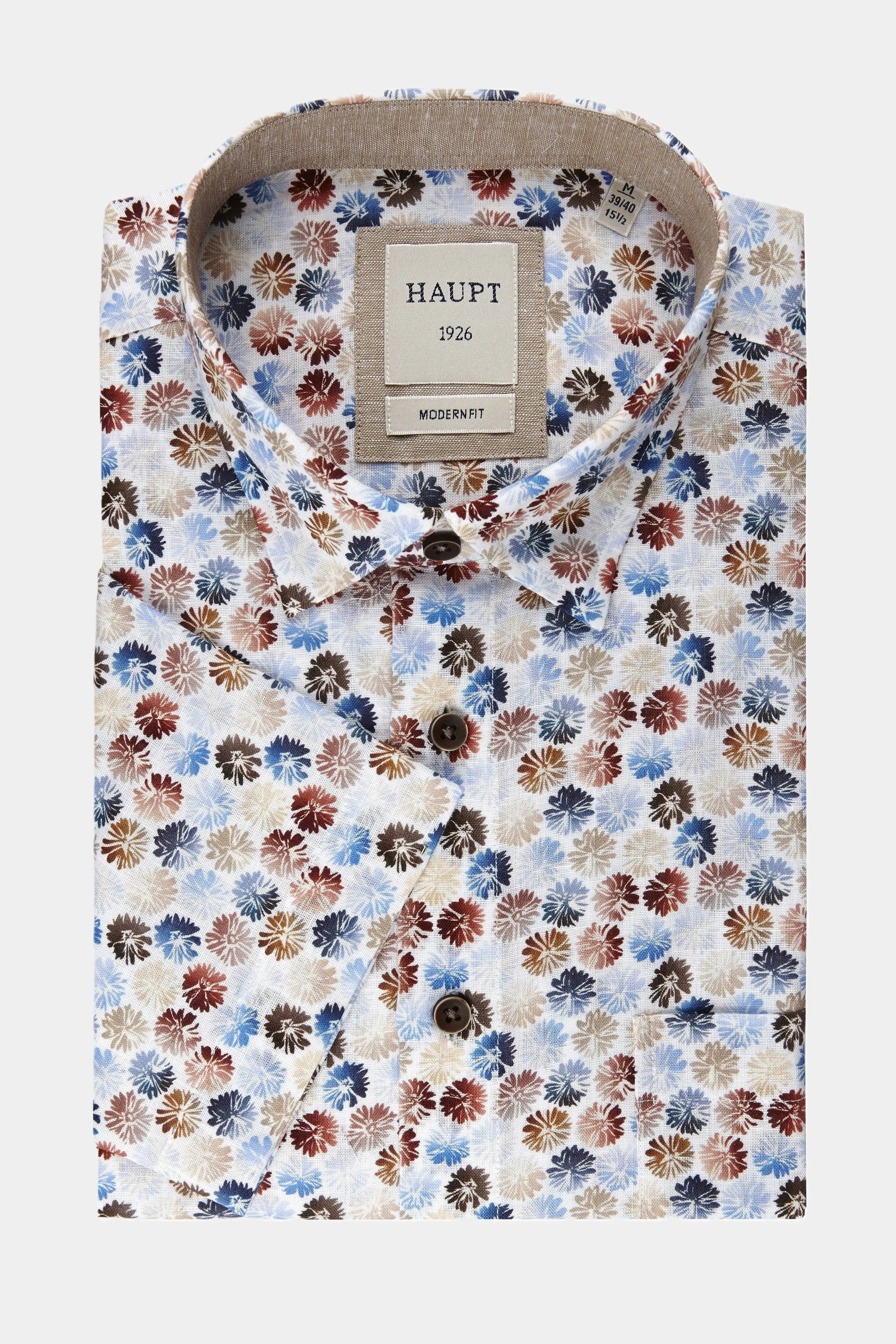 Haupt Kurzarm Baumwoll-Herrenhemd Modern Fit Blumenmuster white print Haupt