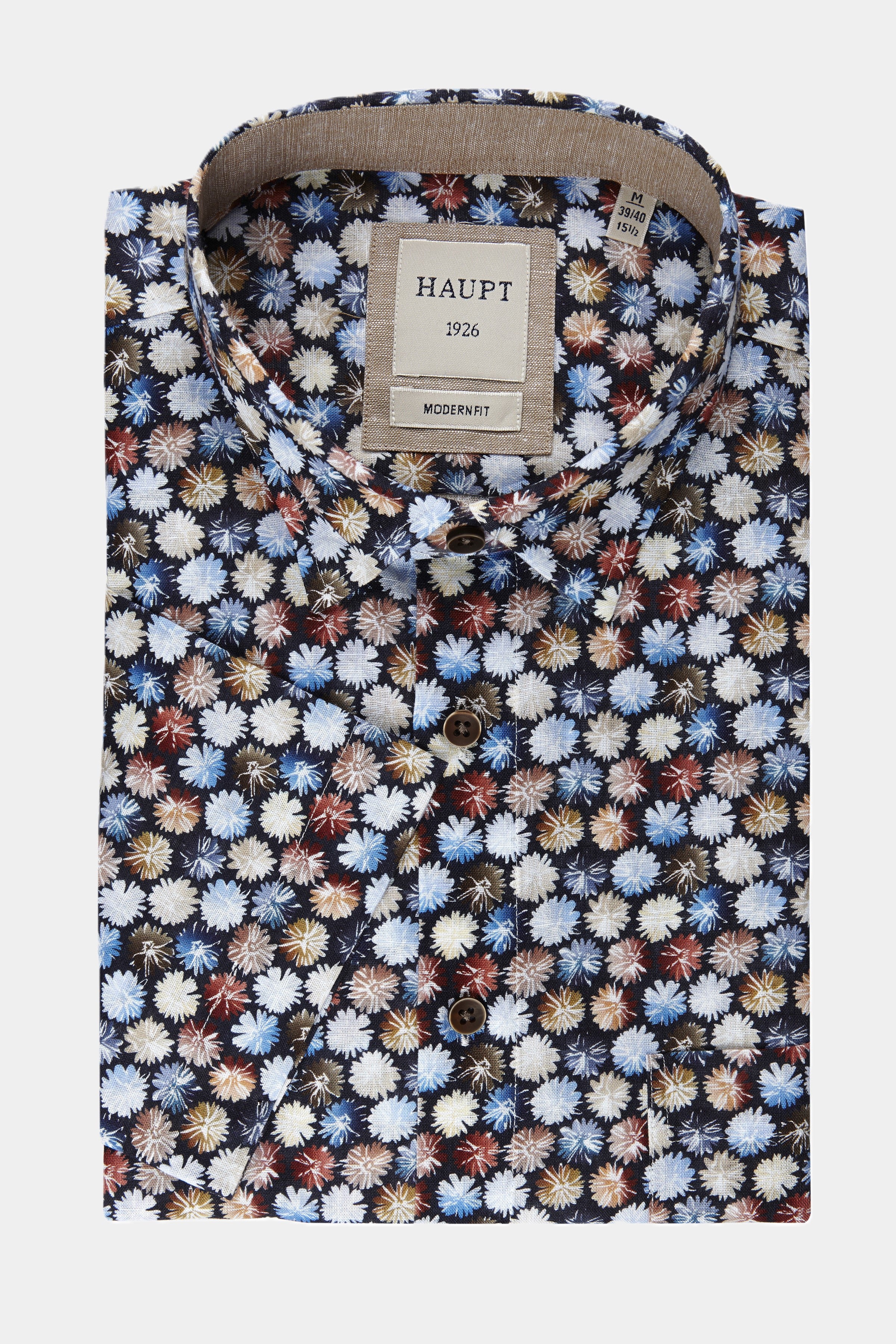 Camisa de hombre de algodón de manga corta principal Modern Fit con estampado floral navy