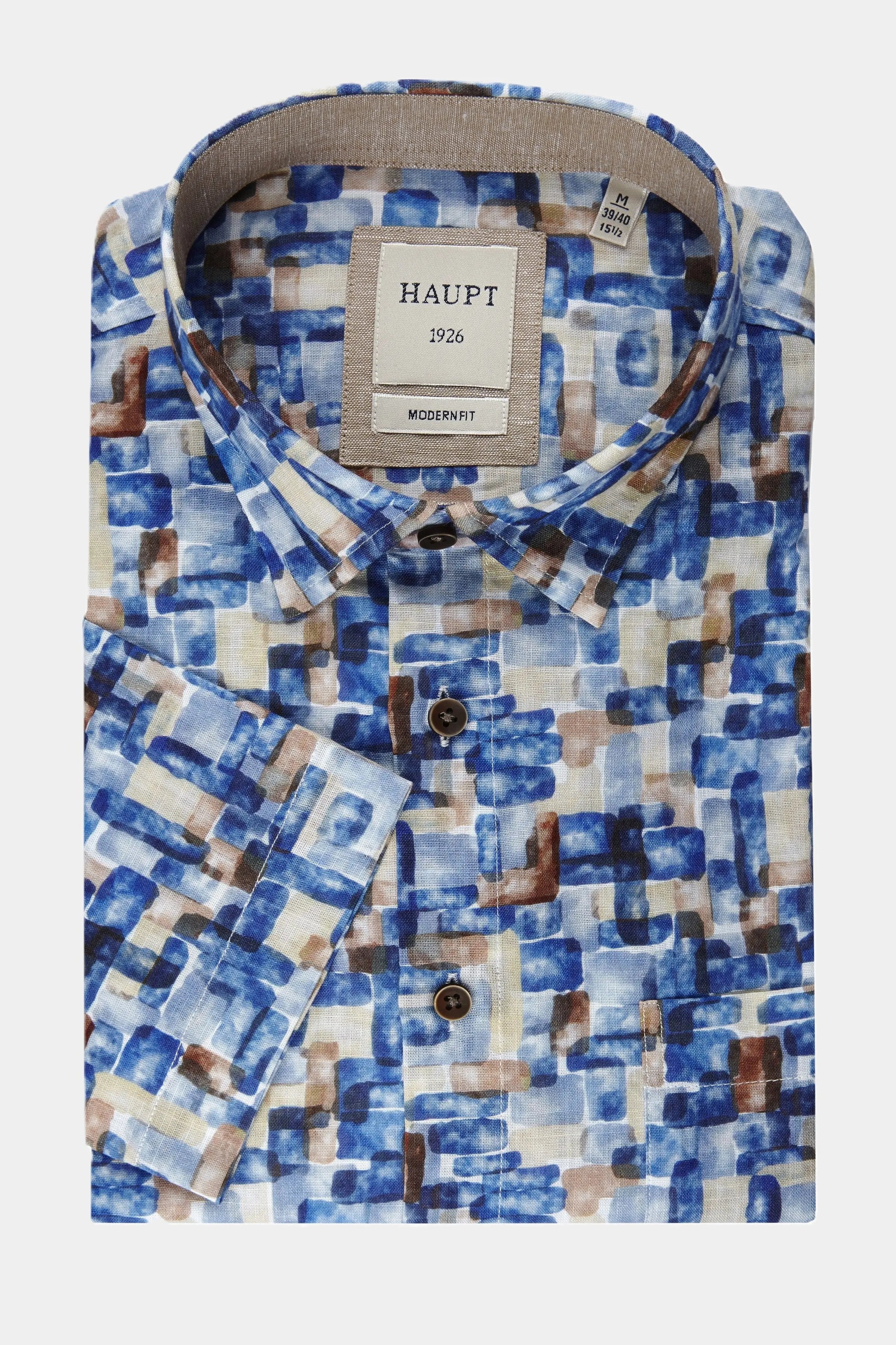 Haupt Kurzarm Baumwoll-Herrenhemd Modern Fit Farbtupfer-Muster navy print Haupt