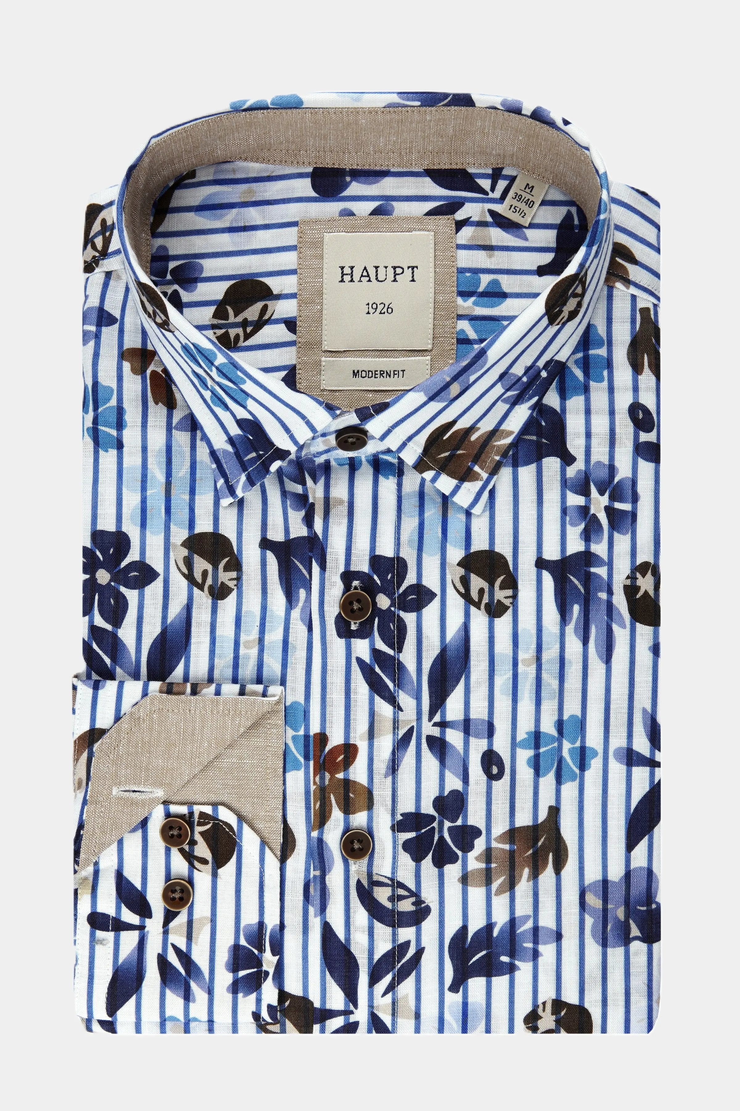 Haupt Popelin Modern Fit Langarm Herrenhemd Blumenmuster in white print Haupt