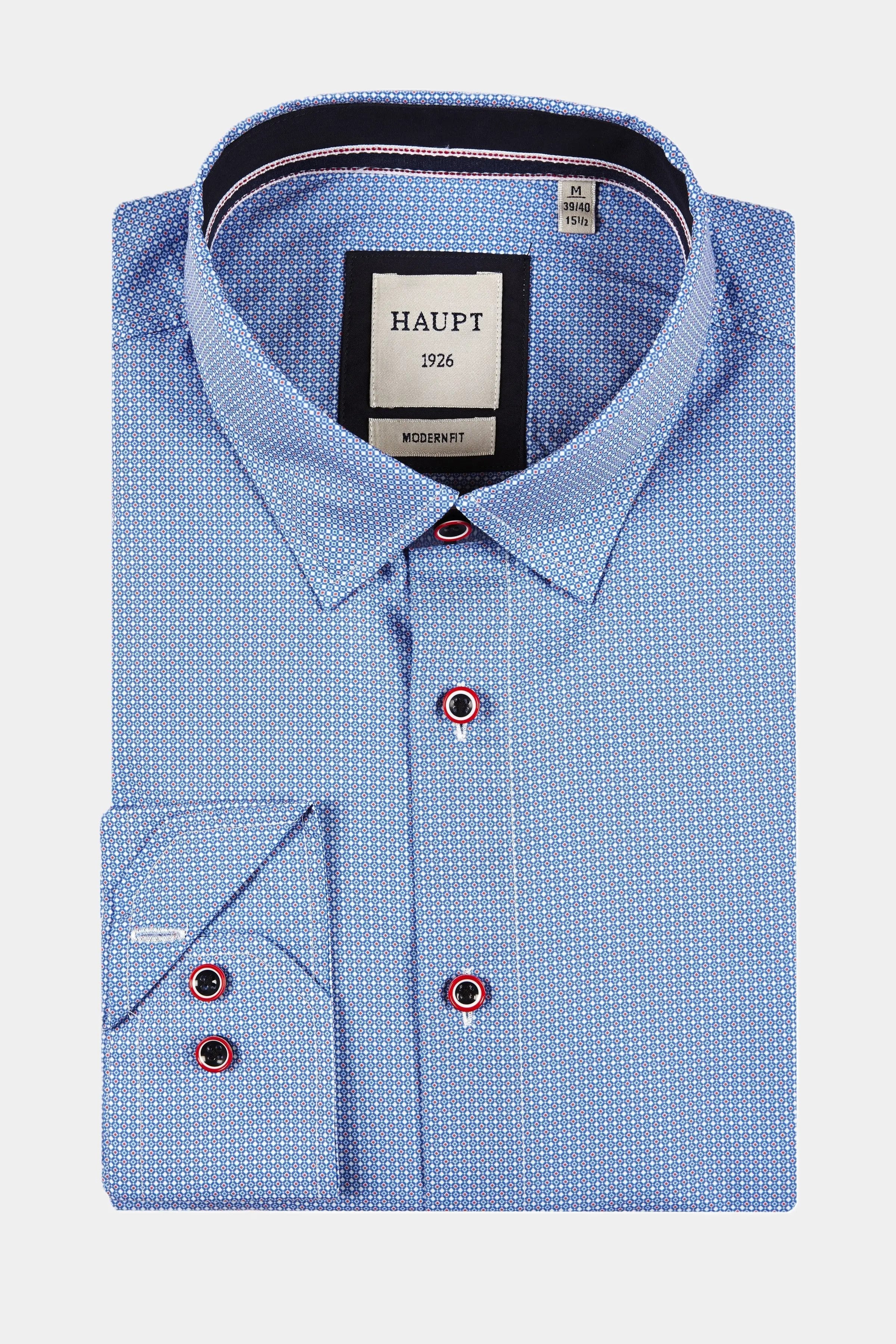 Haupt Popelin Langarm Herrenhemd Muster Modern Fit true blue print Haupt