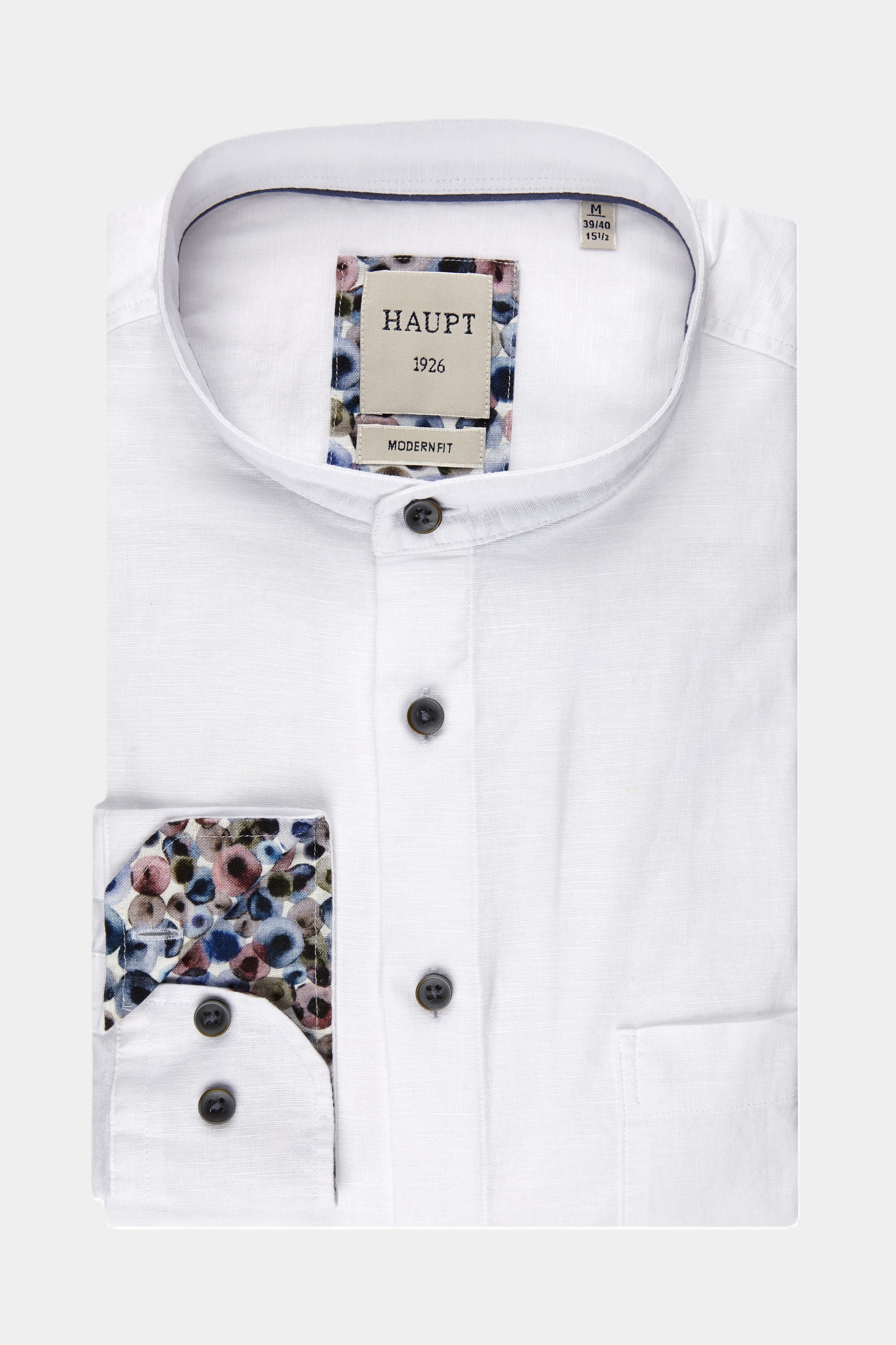 Chemise homme à manches longues en coton-lin principal coupe moderne avec accents de couleur blanc