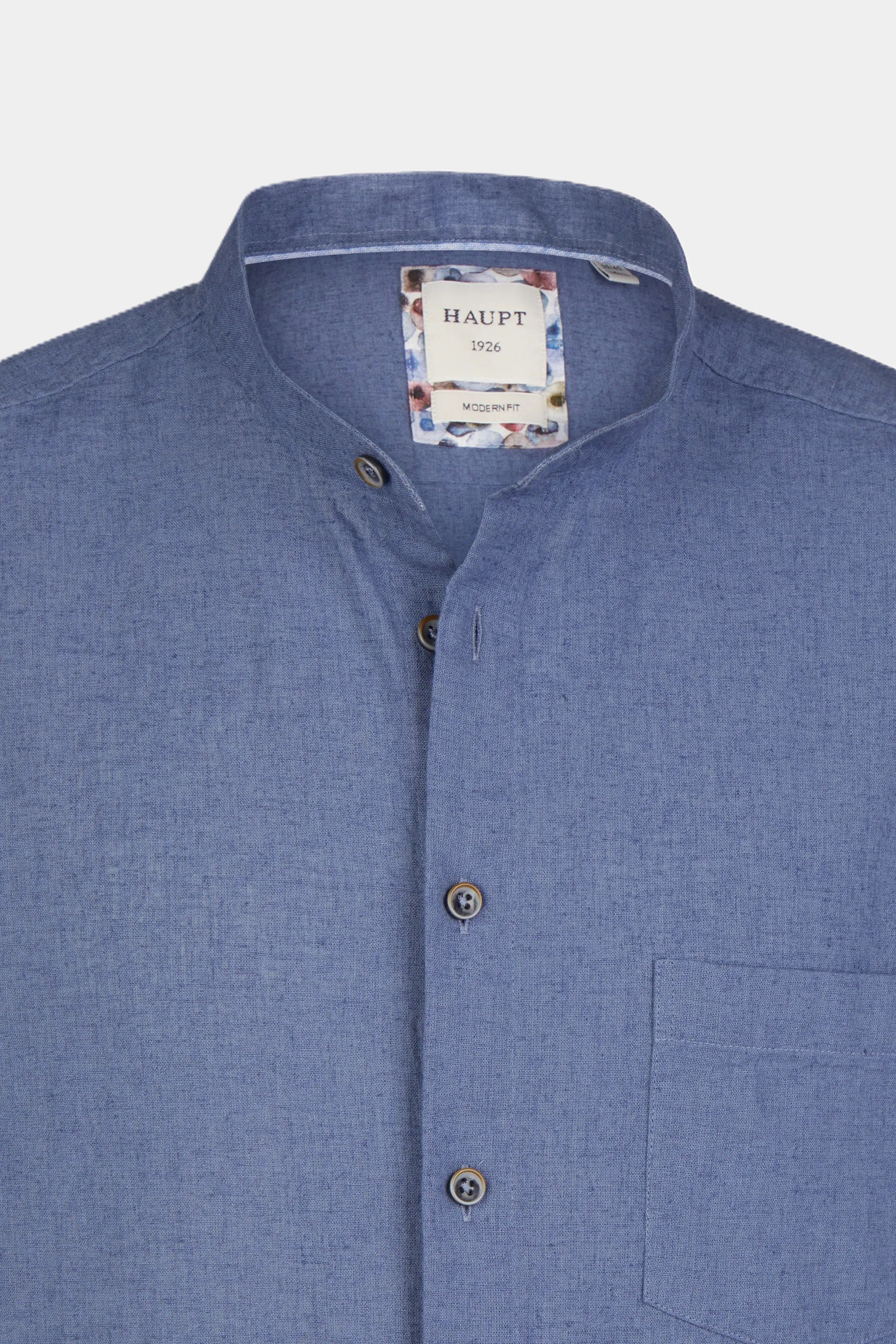 Haupt Cotton-Linen Long Sleeve Men's Shirt Modern Fit with Color Accents light blue