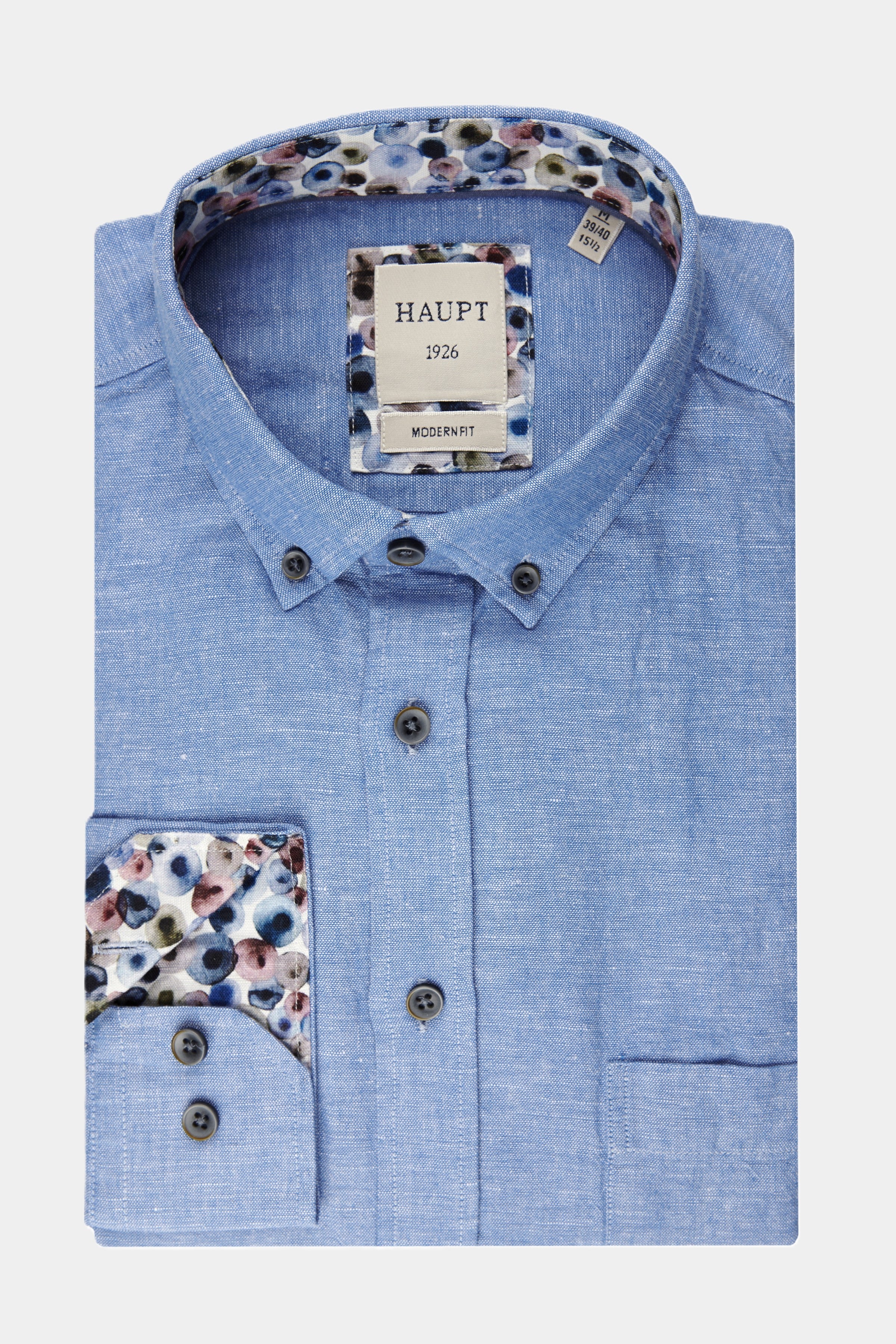 Haupt Cotton-Linen Long Sleeve Men's Shirt Modern Fit with Color Accents light blue