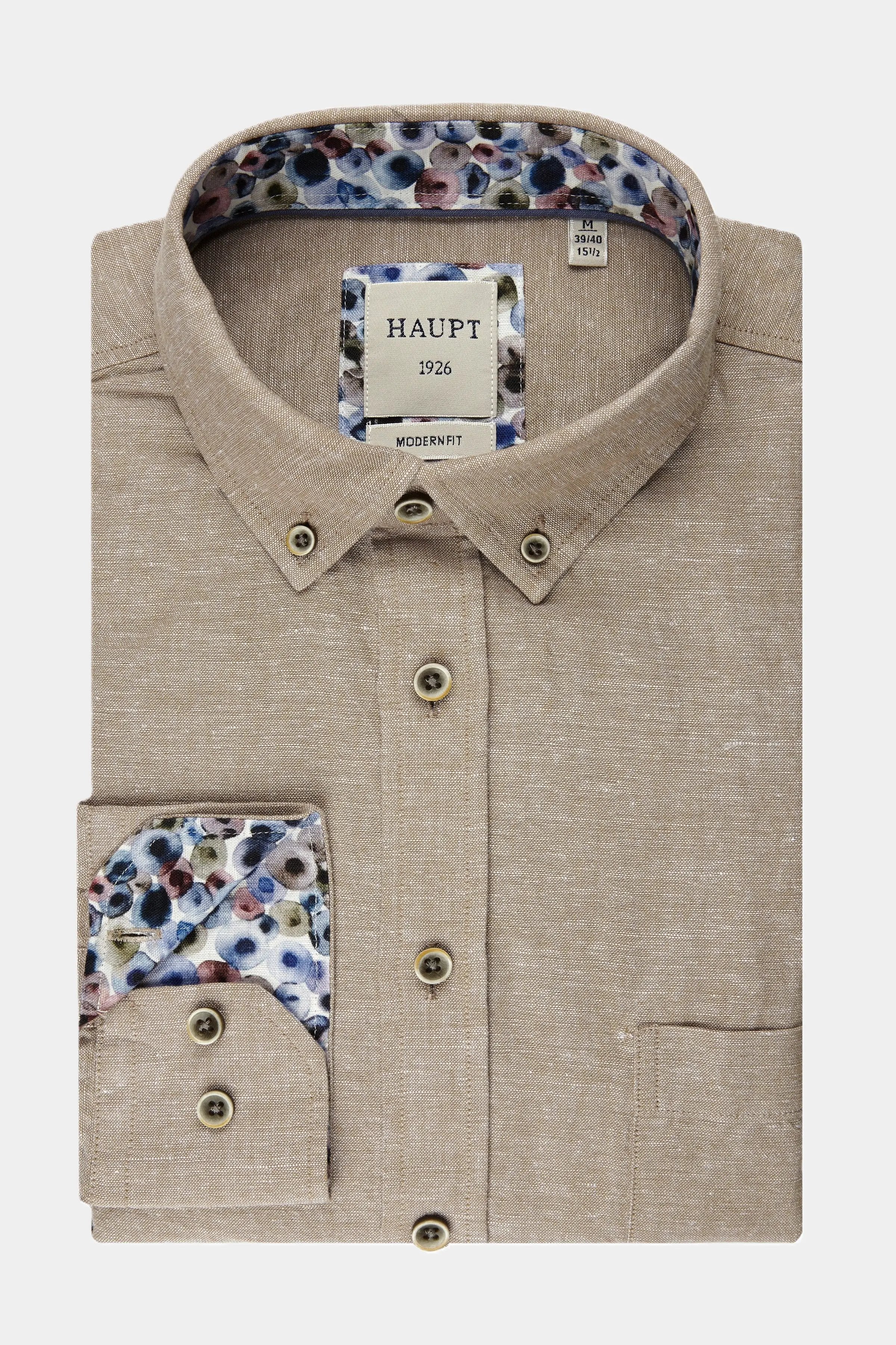 Haupt Baumwoll-Leinen Langarm Herrenhemd Modern Fit mit Farbakzente sand Haupt