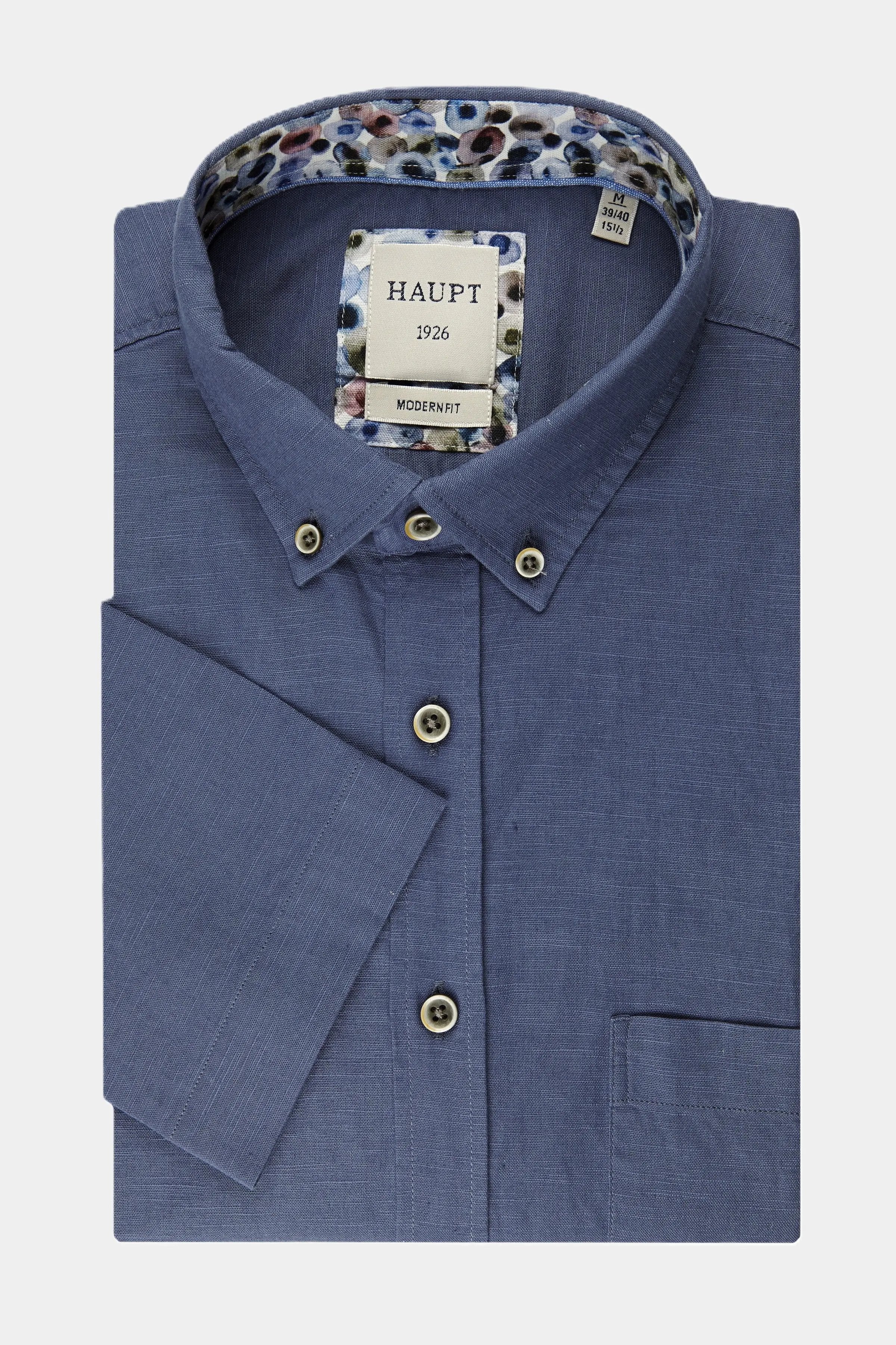 Haupt Baumwoll-Leinen Kurzarm Herrenhemd Modern Fit navy Haupt