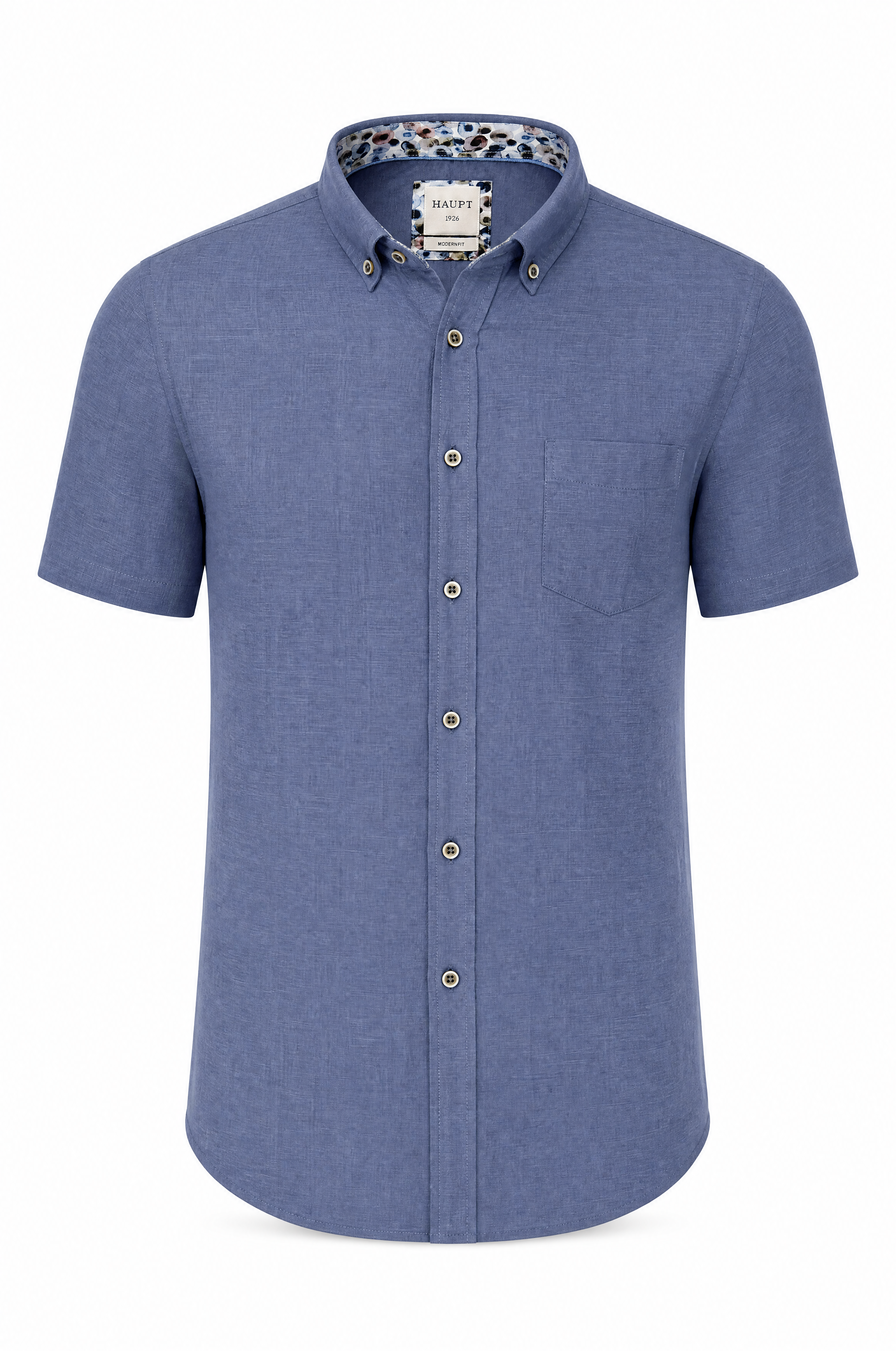 Kurzarm Herrenhemd aus Baumwolle-Leinen Navy Modern Fit Sommer