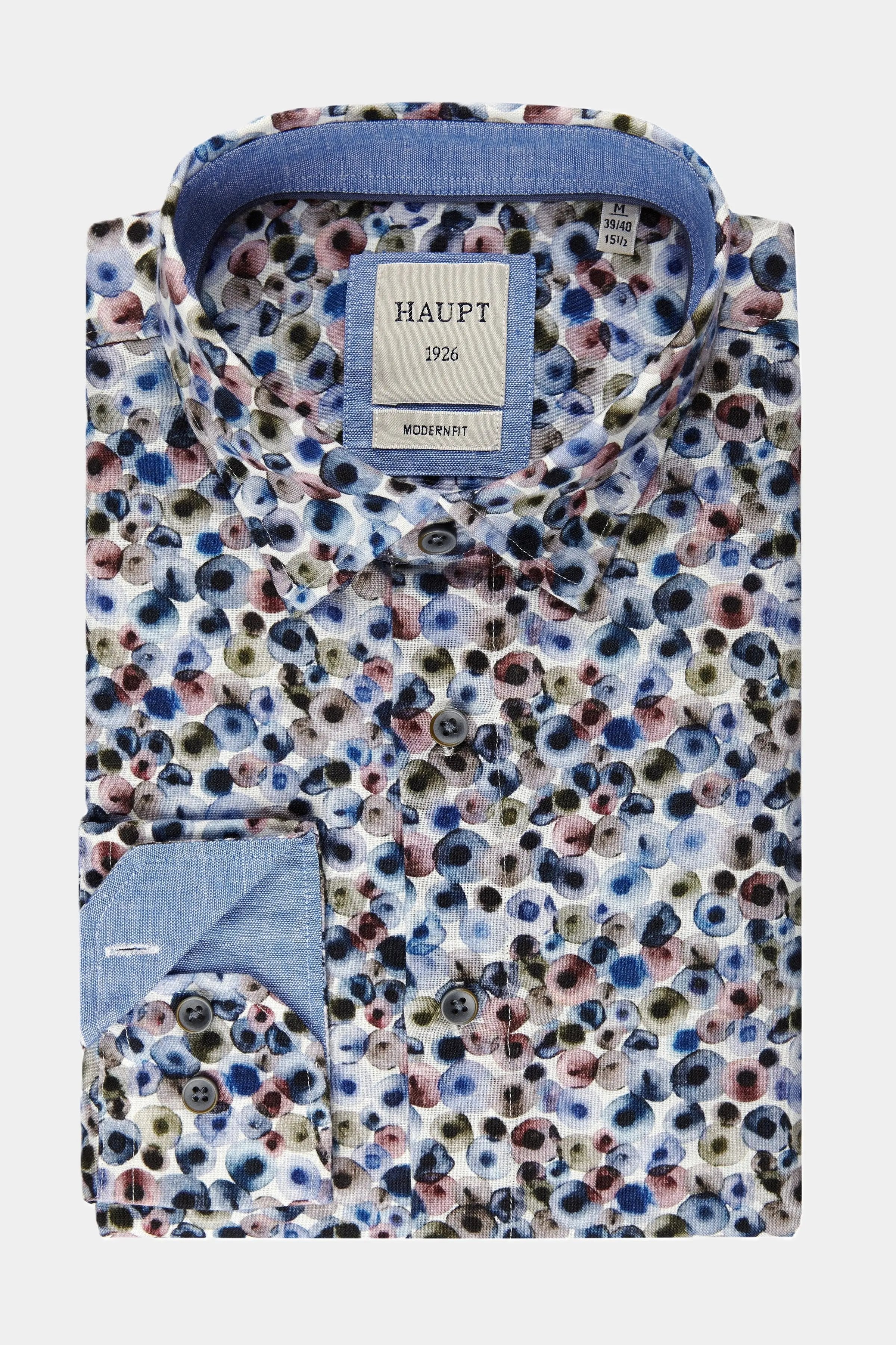 Haupt Modern Fit Langarm Herrenhemd Baumwoll-Leinen im Allover-Print multicolor Haupt