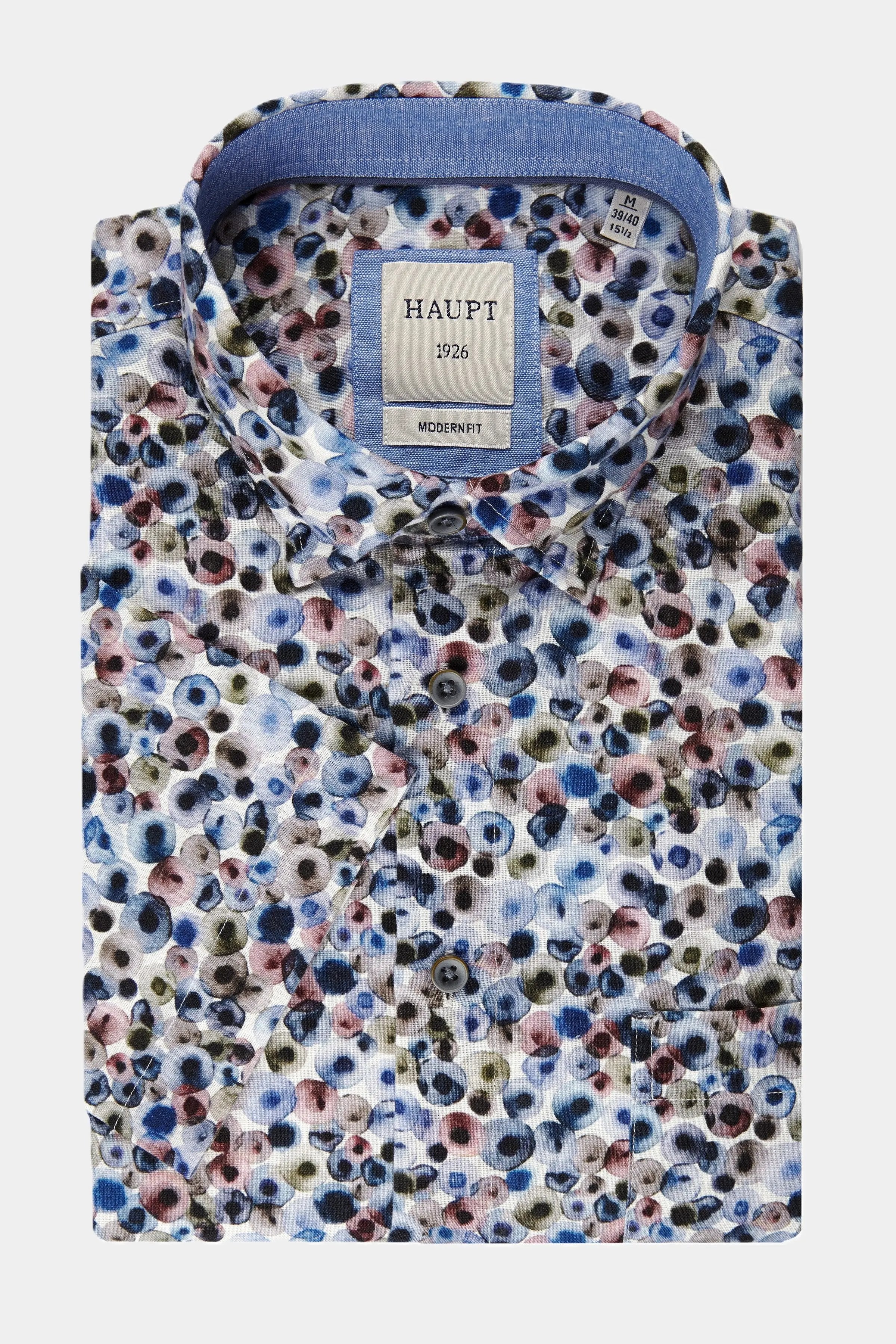 Haupt Modern Fit Kurzarm Herrenhemd Baumwoll-Leinen im Allover-Print multicolor Haupt
