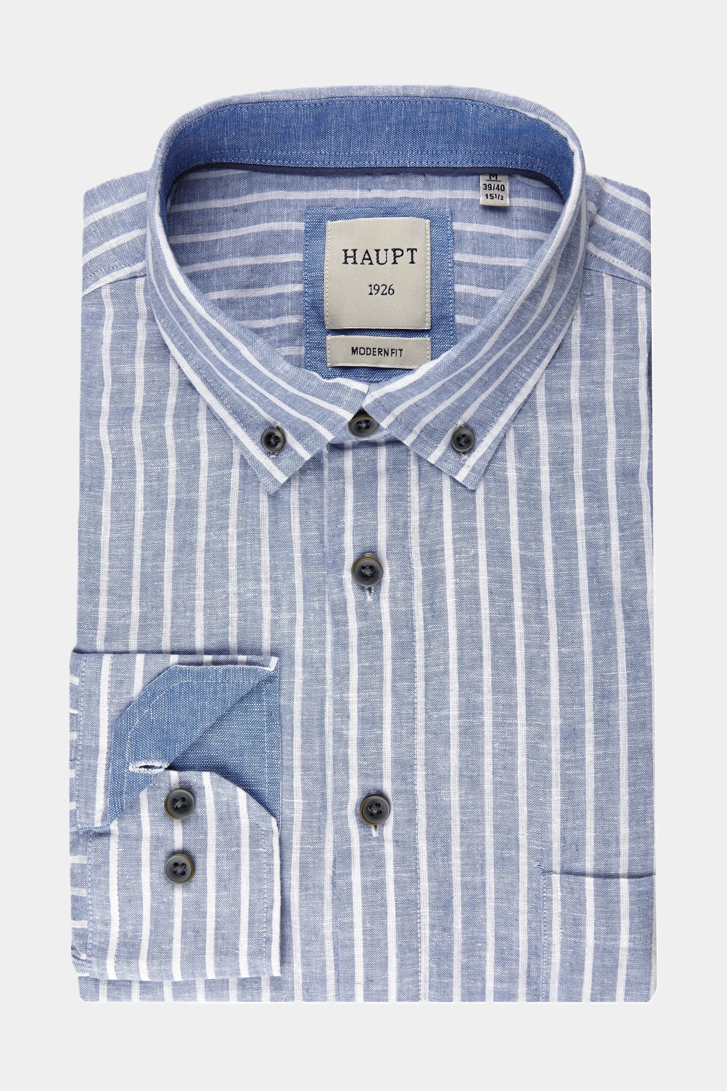 Haupt Modern Fit Langarm Herrenhemd mit Streifen in light blue Haupt
