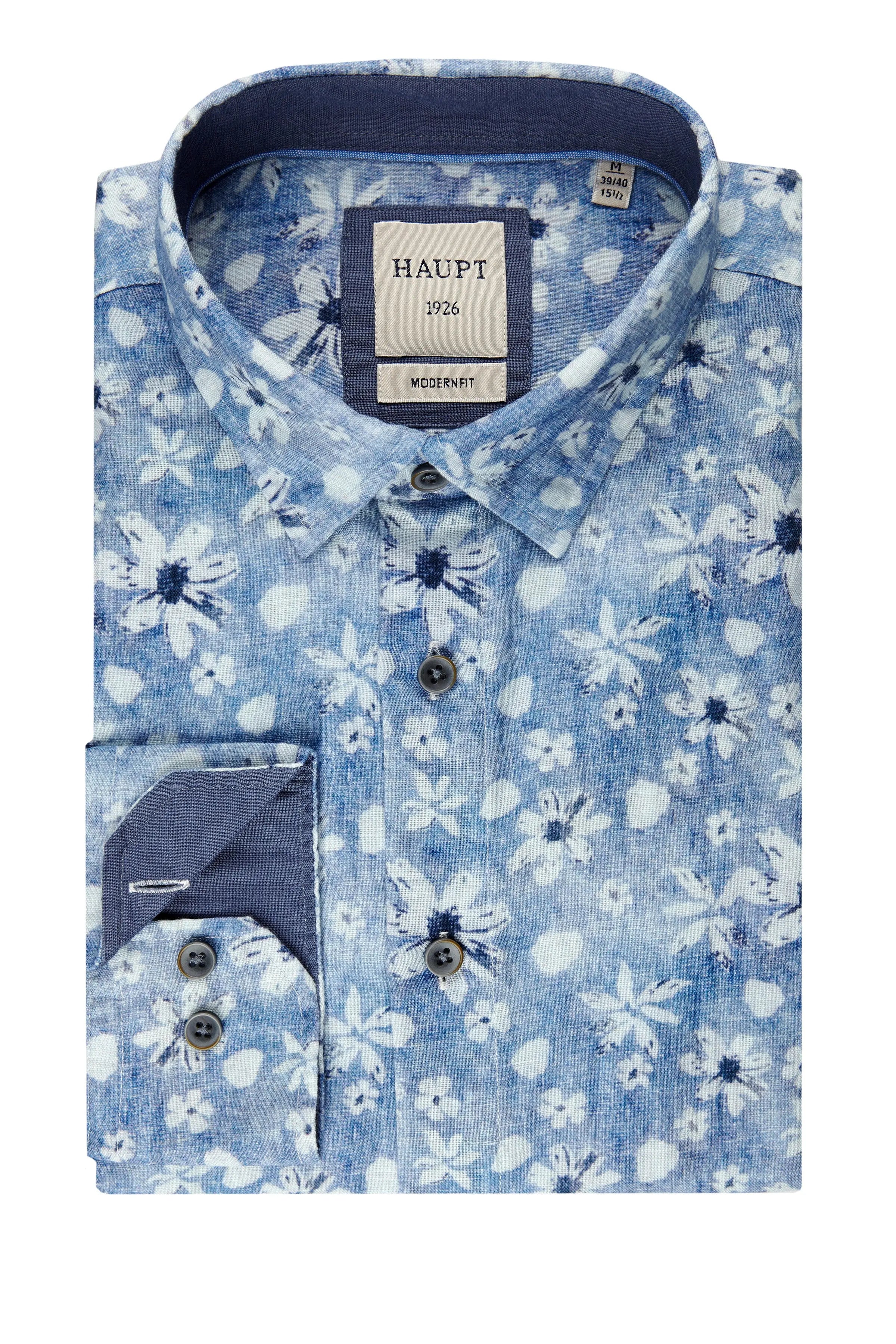 Herrenhemd light blue print Haupt