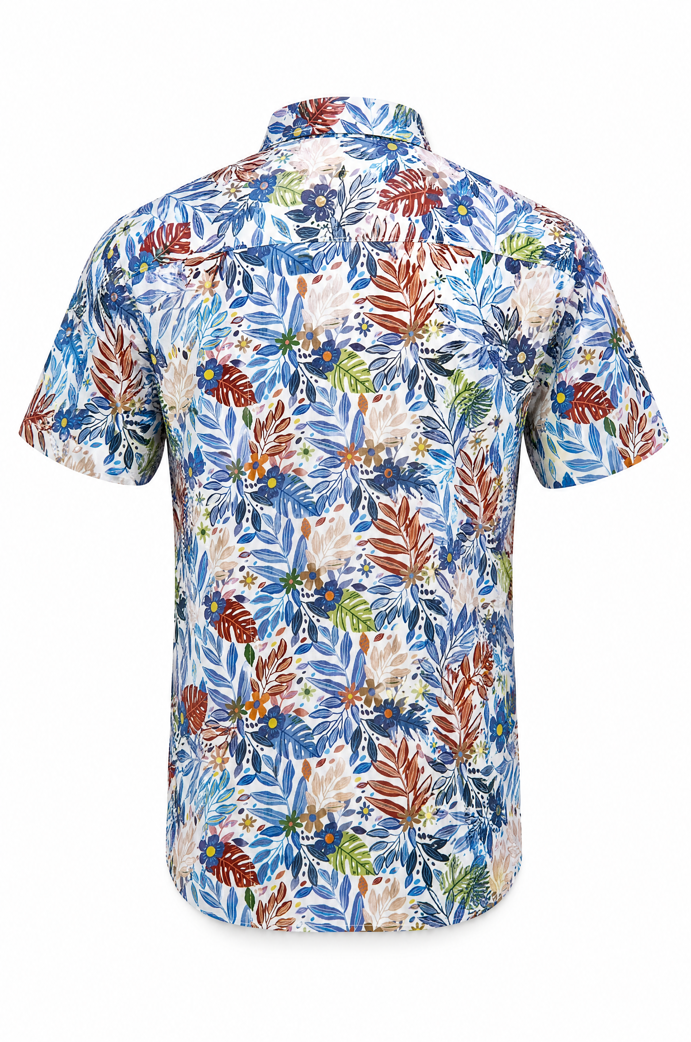 Modern Fit Katoenen Herenhemd Met Korte Mouwen En Bloemenprint Multicolor