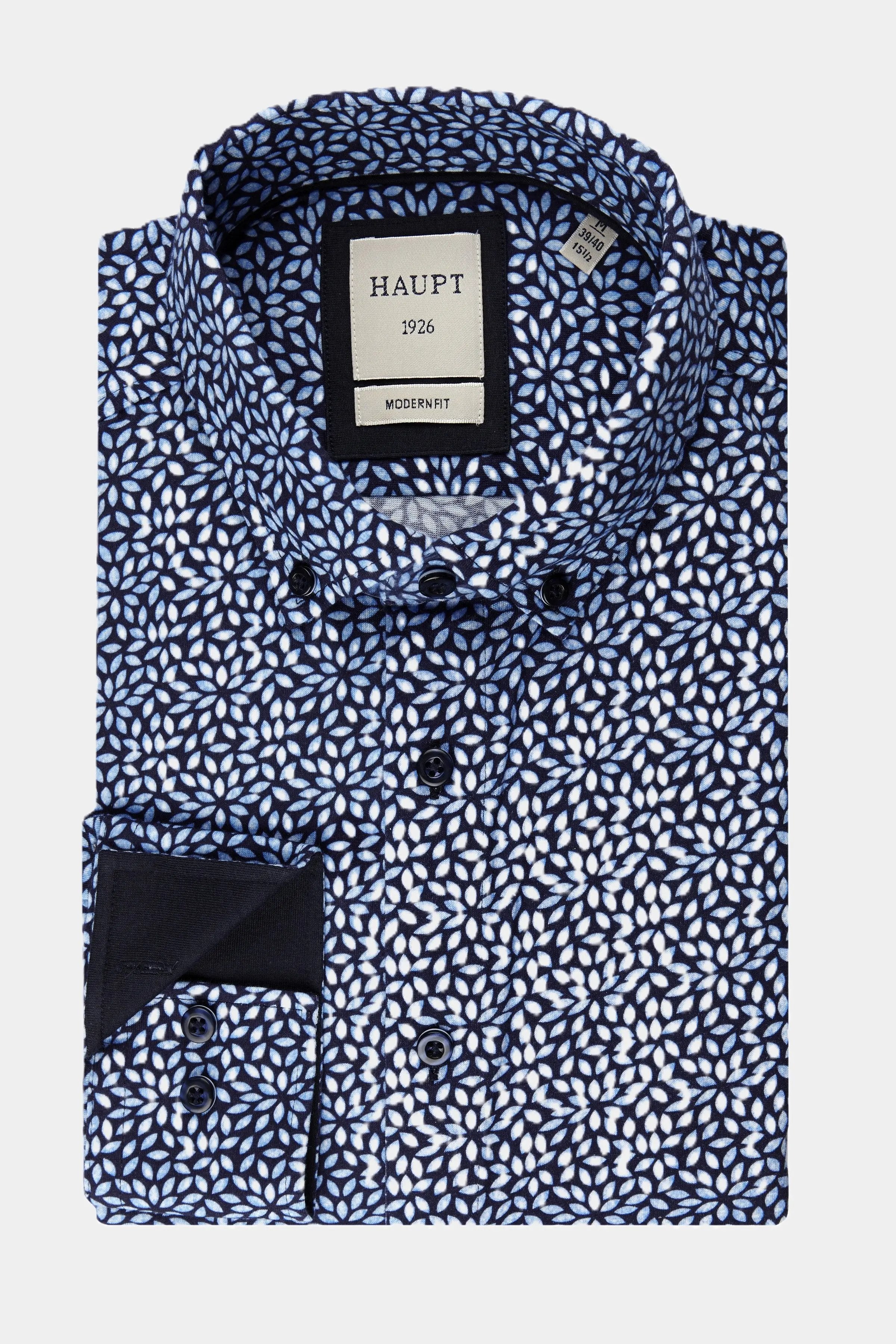 Haupt Allover-Blumen Muster Langarm Baumwoll-Herrenhemd navy print Haupt