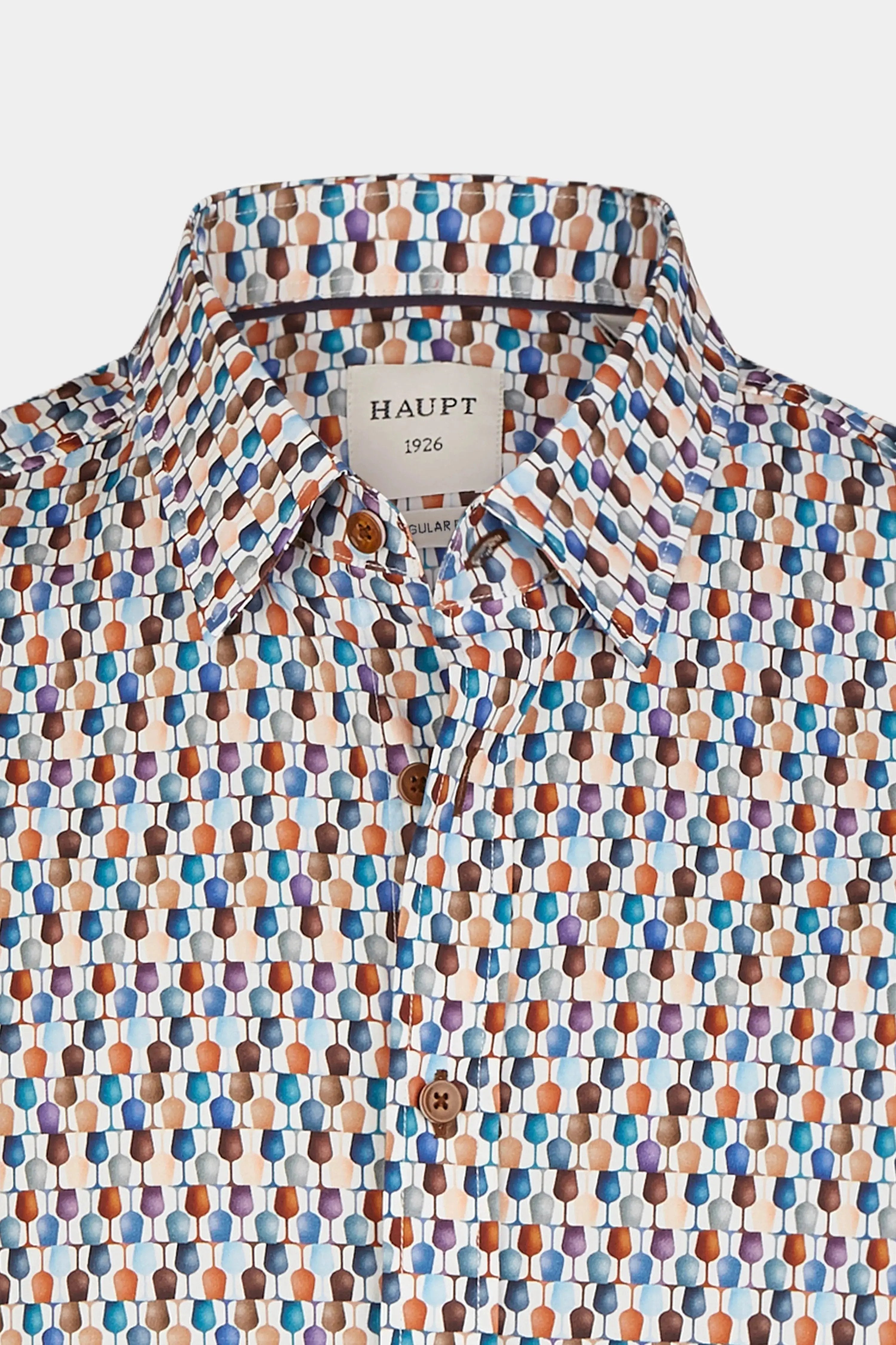 Haupt Regular Fit Langarm Baumwoll-Herrenhemd Allover-Weingläser-Muster multicolor Haupt