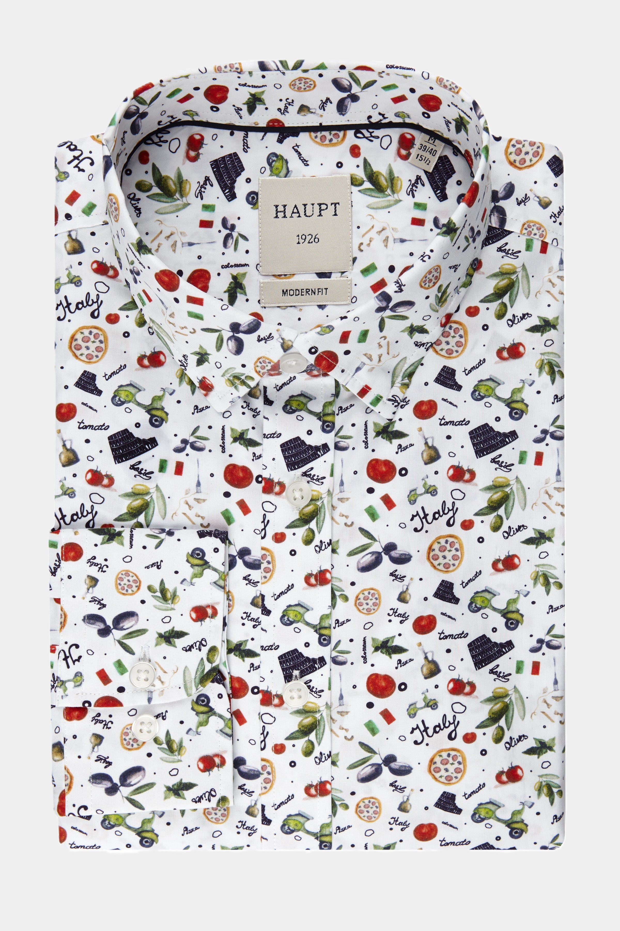 Haupt Modern Fit Langarm Herrenhemd kulinarisches Muster multicolor