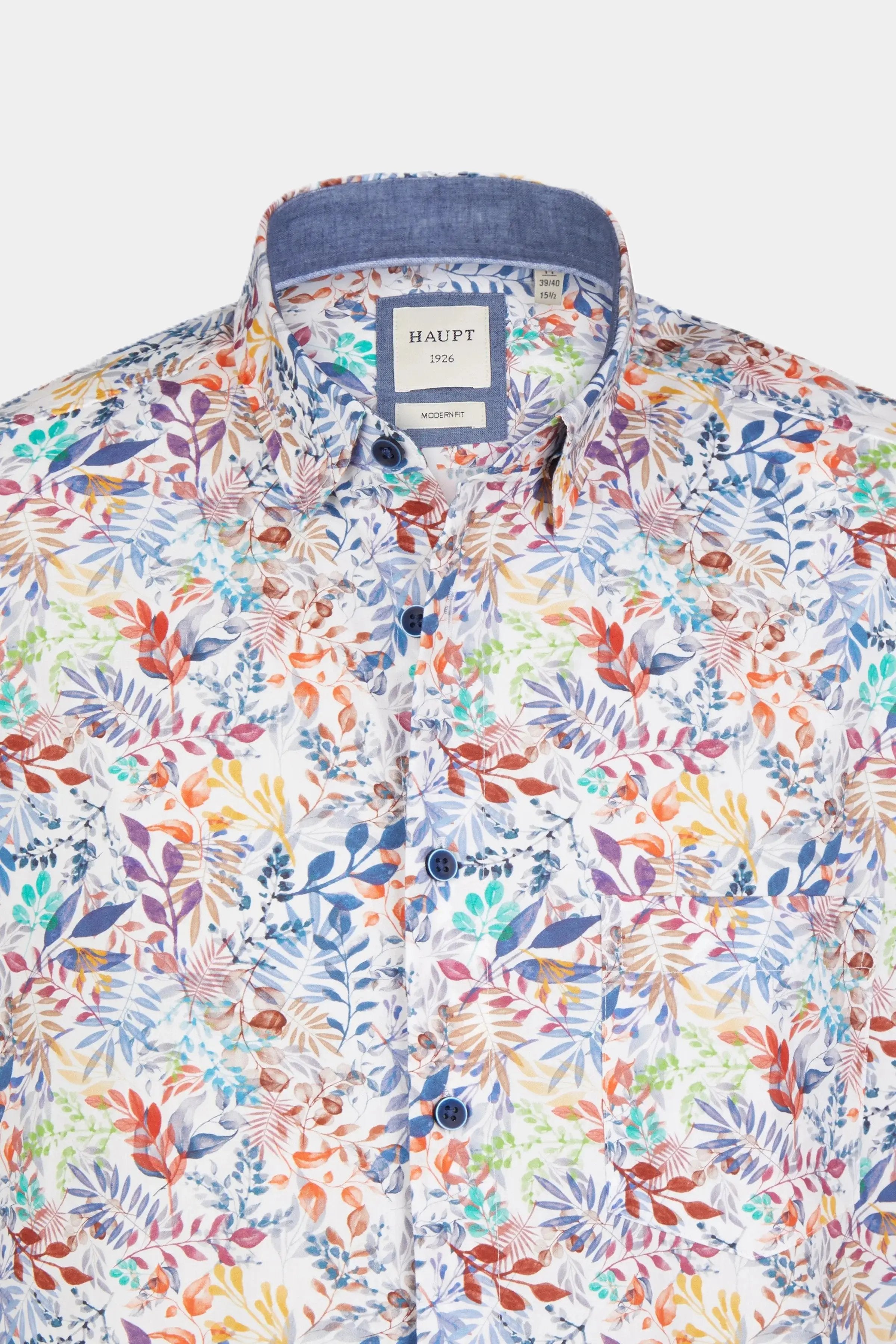 Haupt Popelin Modern Fit Kurzarm Herrenhemd mit Pflanzenmuster light blue Haupt