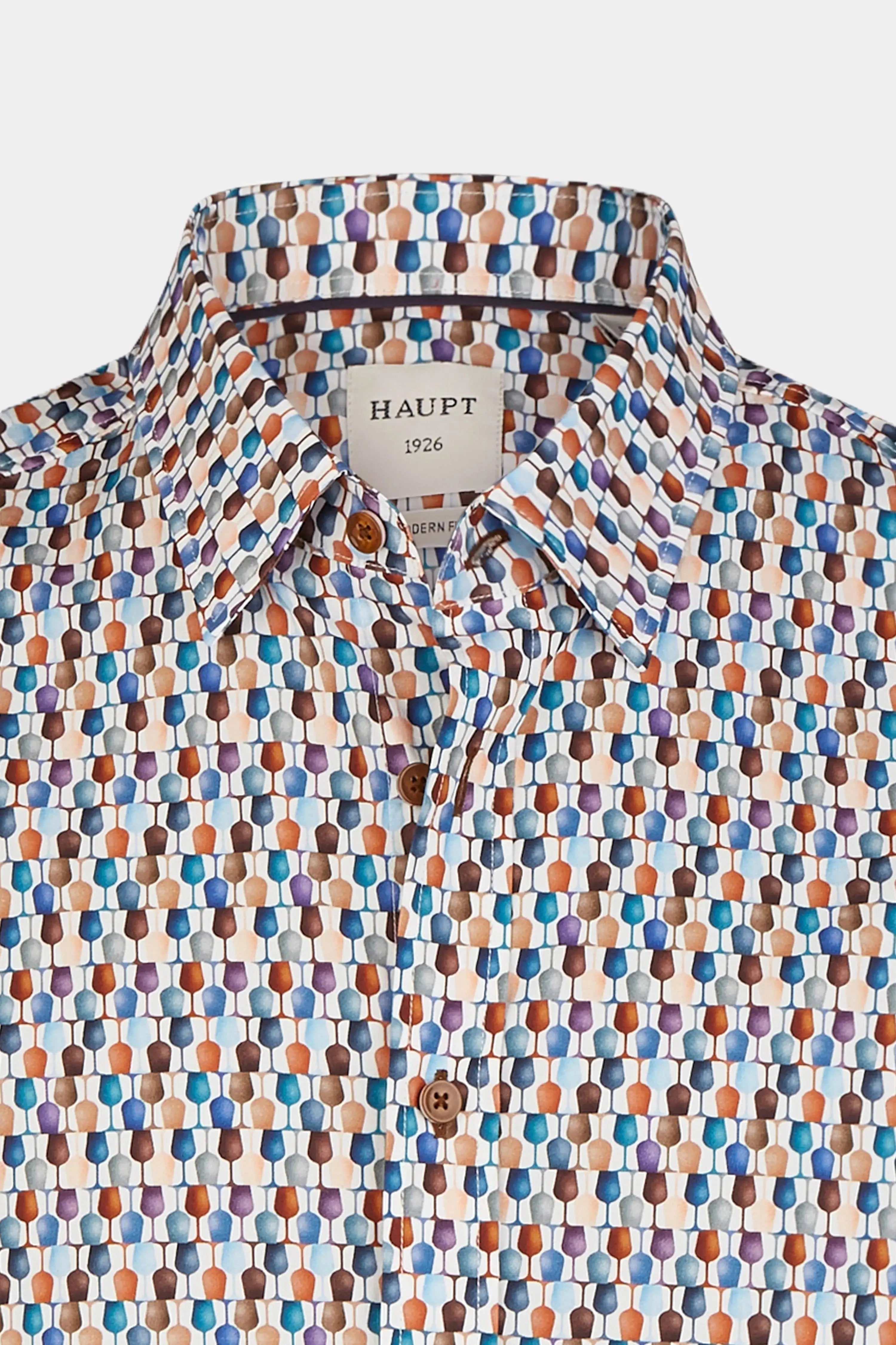 Haupt Modern Fit Kurzarm Baumwoll-Herrenhemd Allover-Weingläser-Muster multicolor Haupt