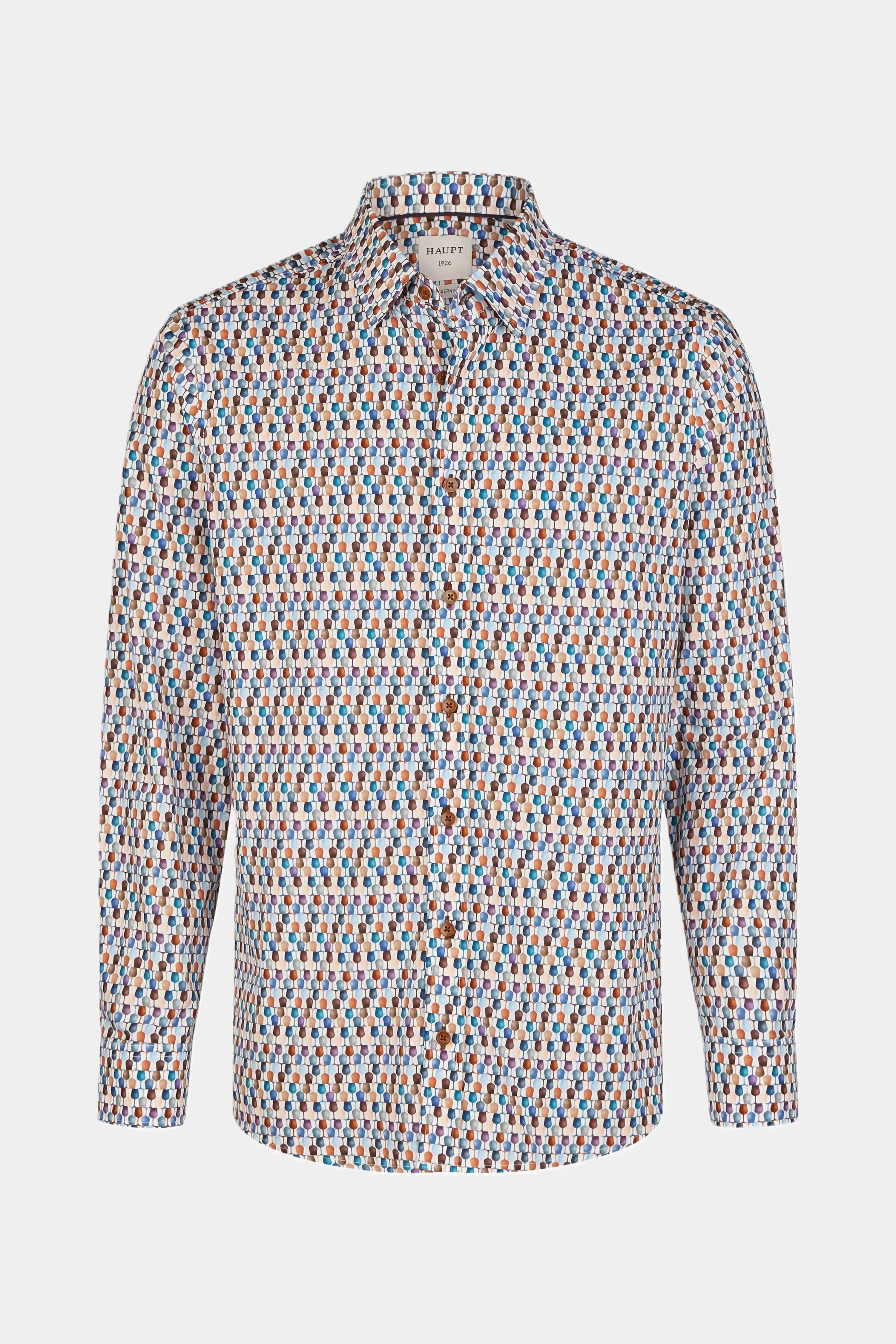Haupt Regular Fit Langarm Baumwoll-Herrenhemd Allover-Weingläser-Muster multicolor Haupt