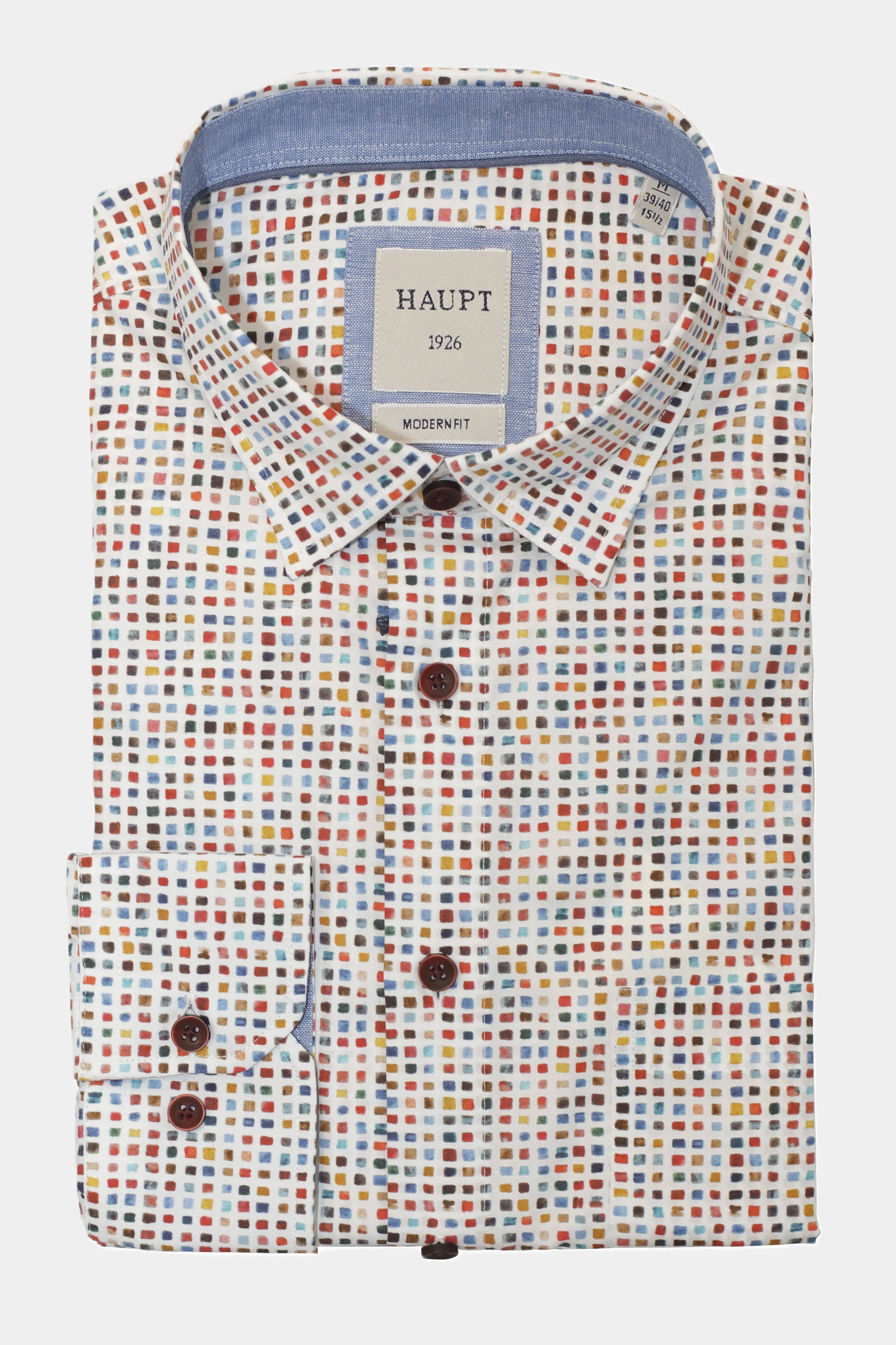 Haupt Popelin Modern Fit Langarm Herrenhemd mit geometrischem Muster in Multicolor Haupt